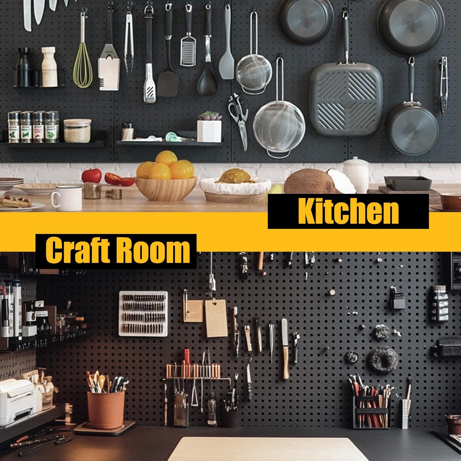 4 Pack Metal Pegboard Panels with 50 Hooks, Black Pegboards Wall Organizer, Heavy Duty Peg Board for Walls Home