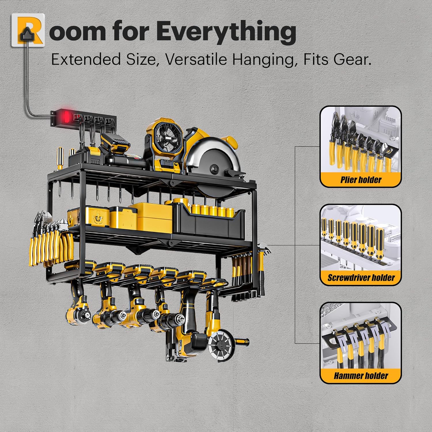 Power Tool Organizer Wall Mount with Charging Station
