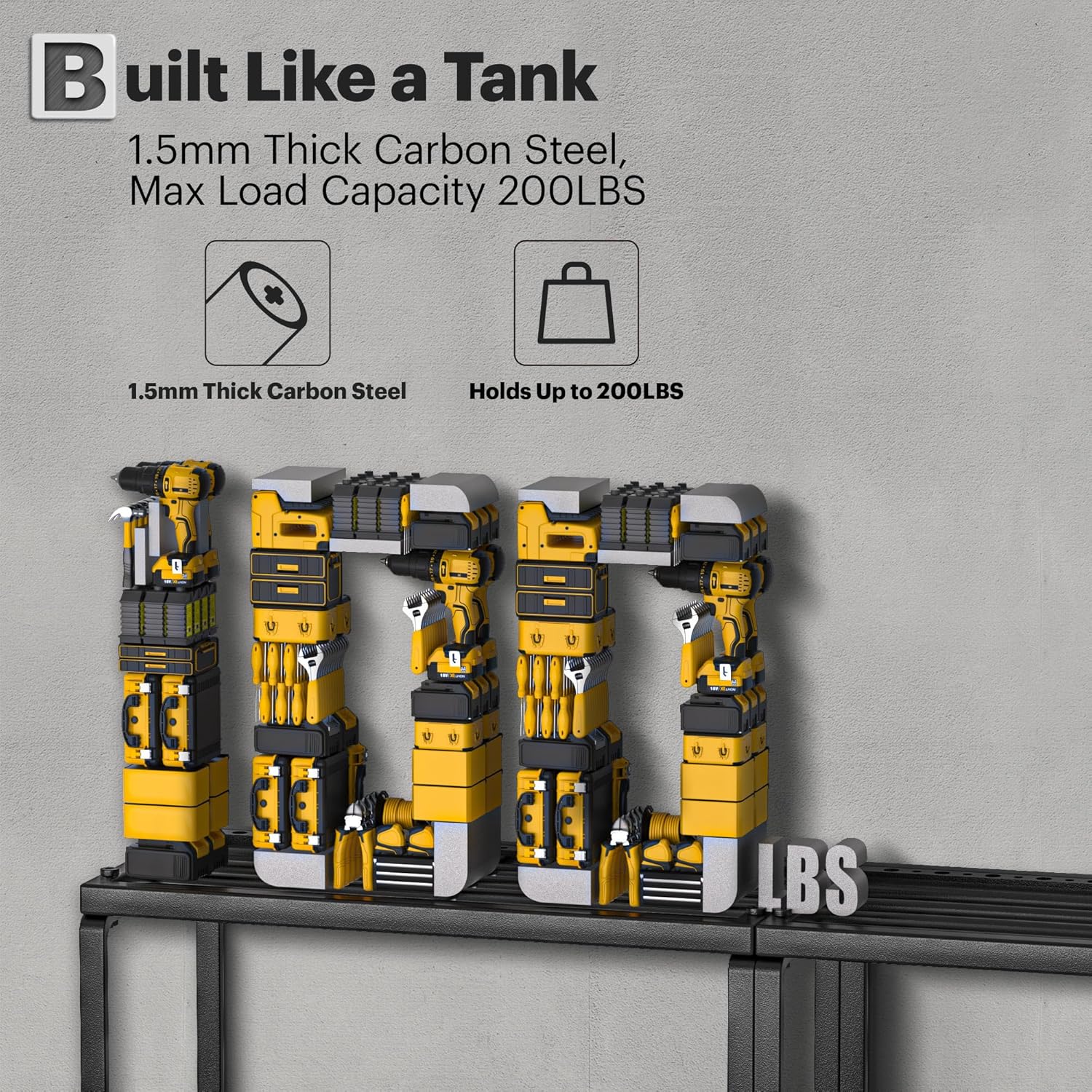 Power Tool Organizer, 8 Drill Holders Wall Mount, 3 Layer Heavy Duty Metal Storage for Garage Organization, Tools Storage with Hooks, Screwdriver Hammer Holder