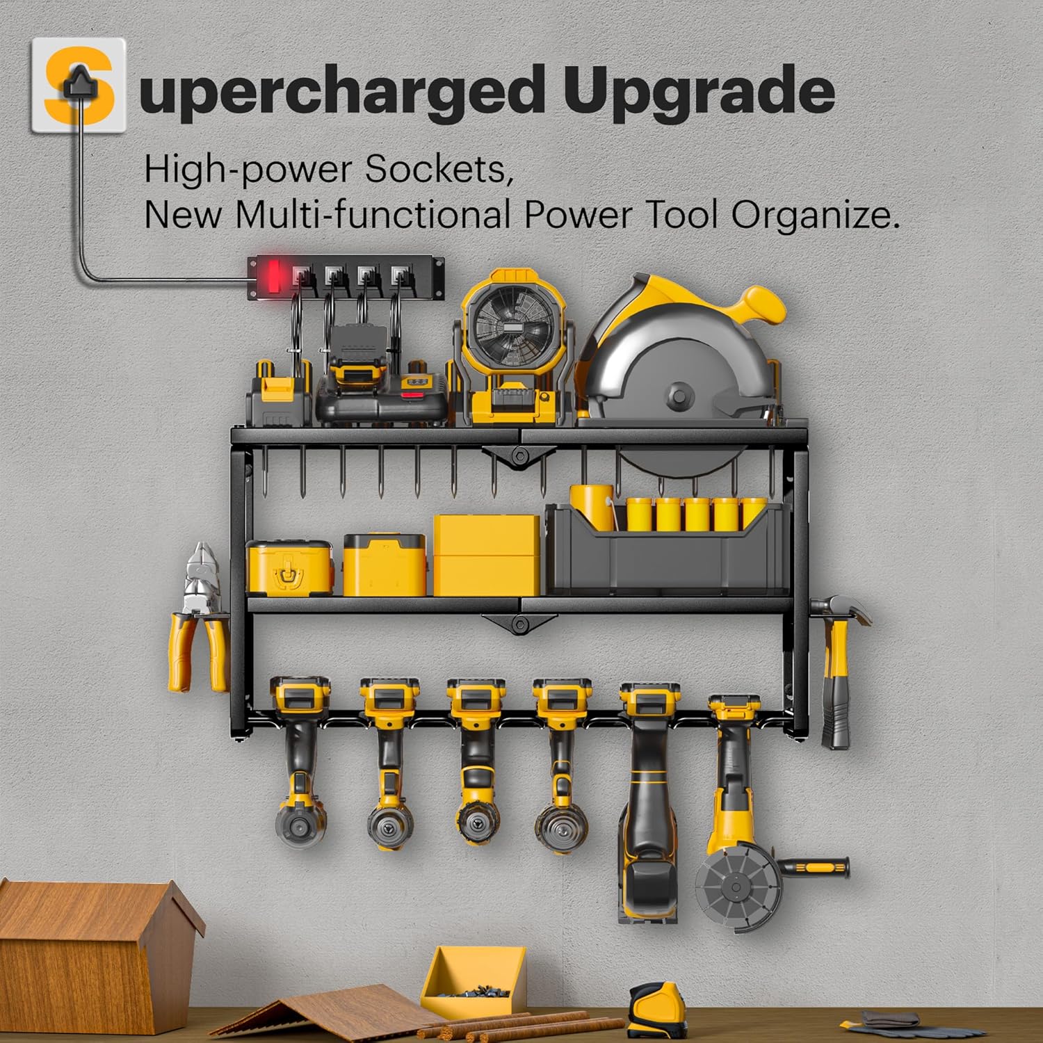 Power Tool Organizer Wall Mount with Charging Station