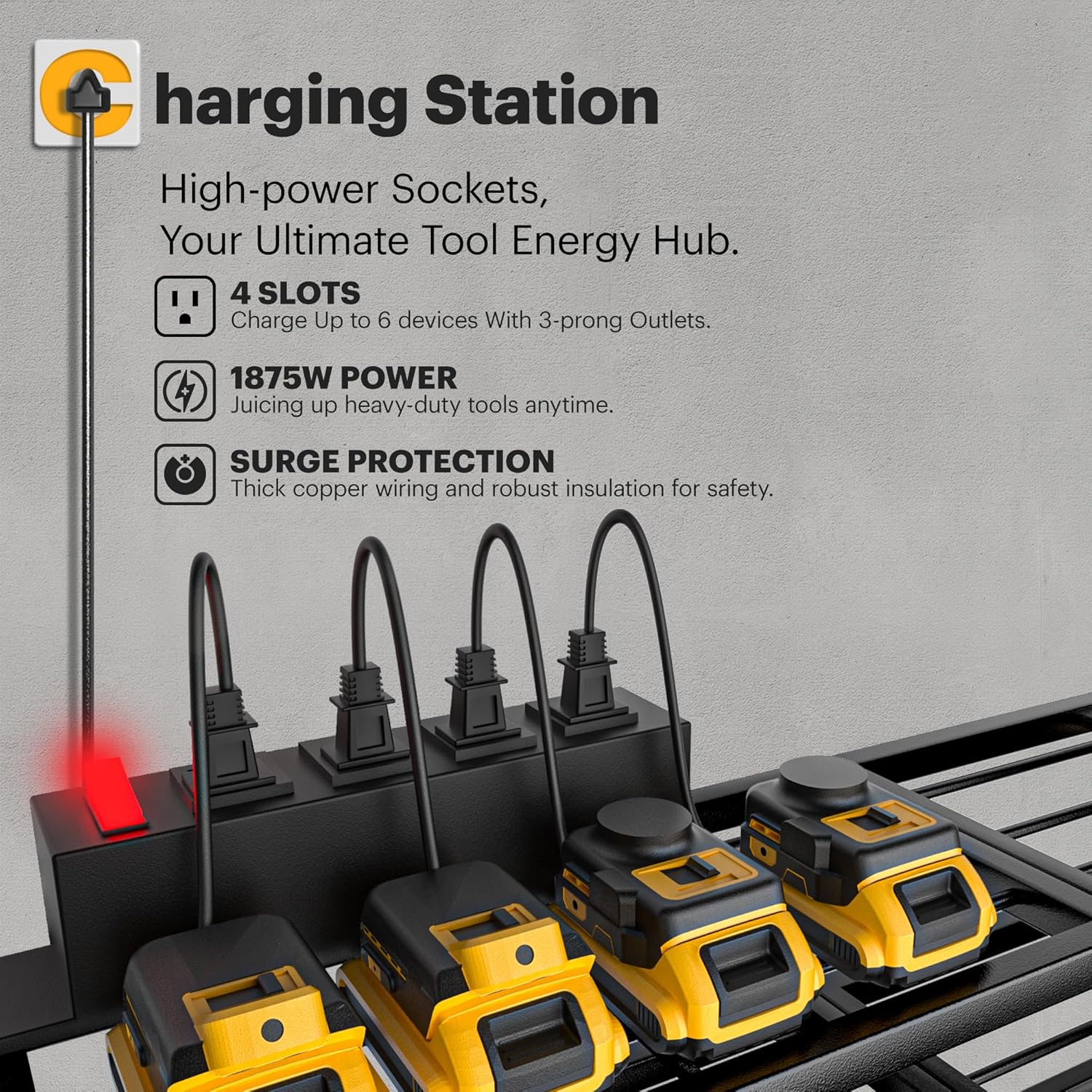 Power Tool Organizer Wall Mount with Charging Station