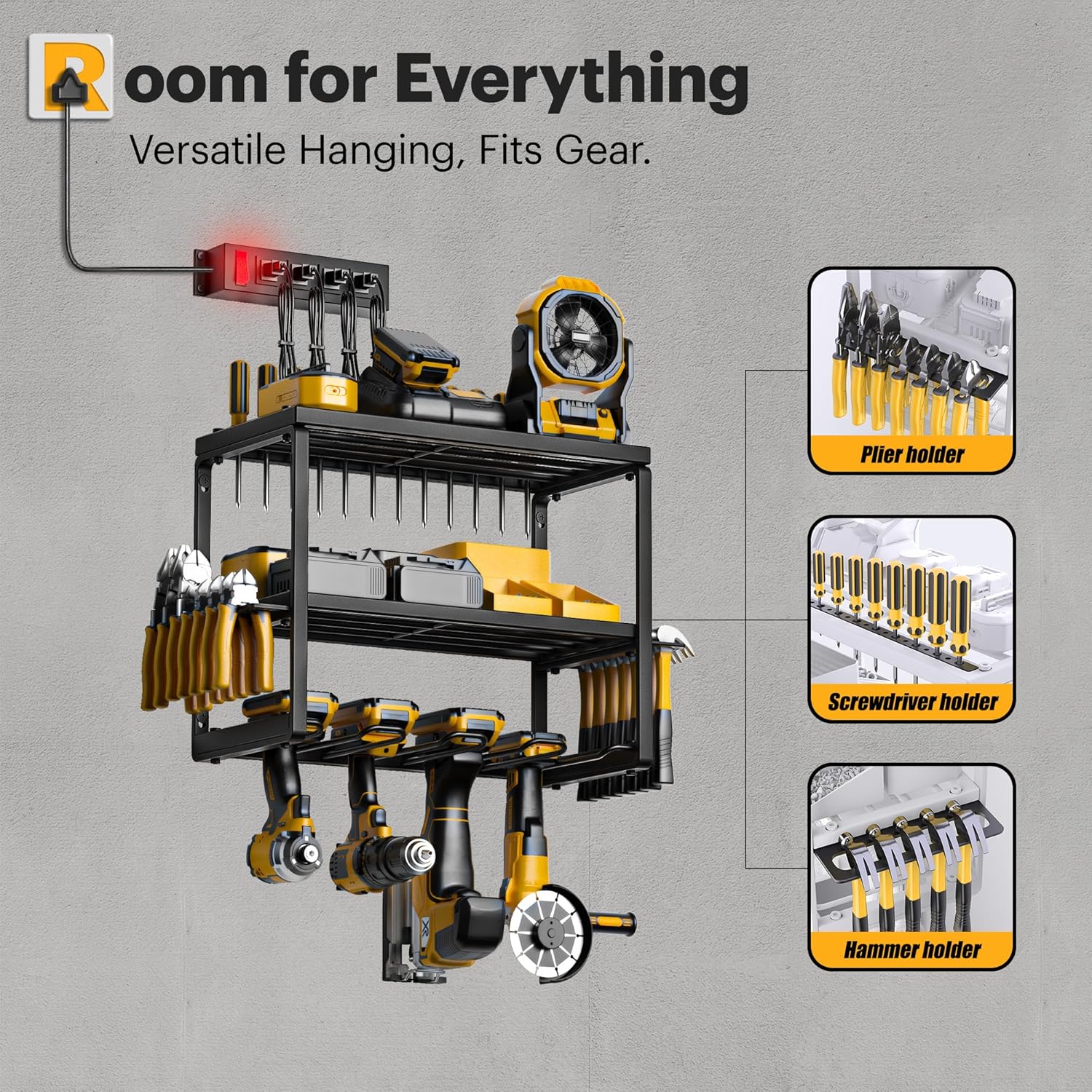 Power Tool Organizer Wall Mount with Charging Station
