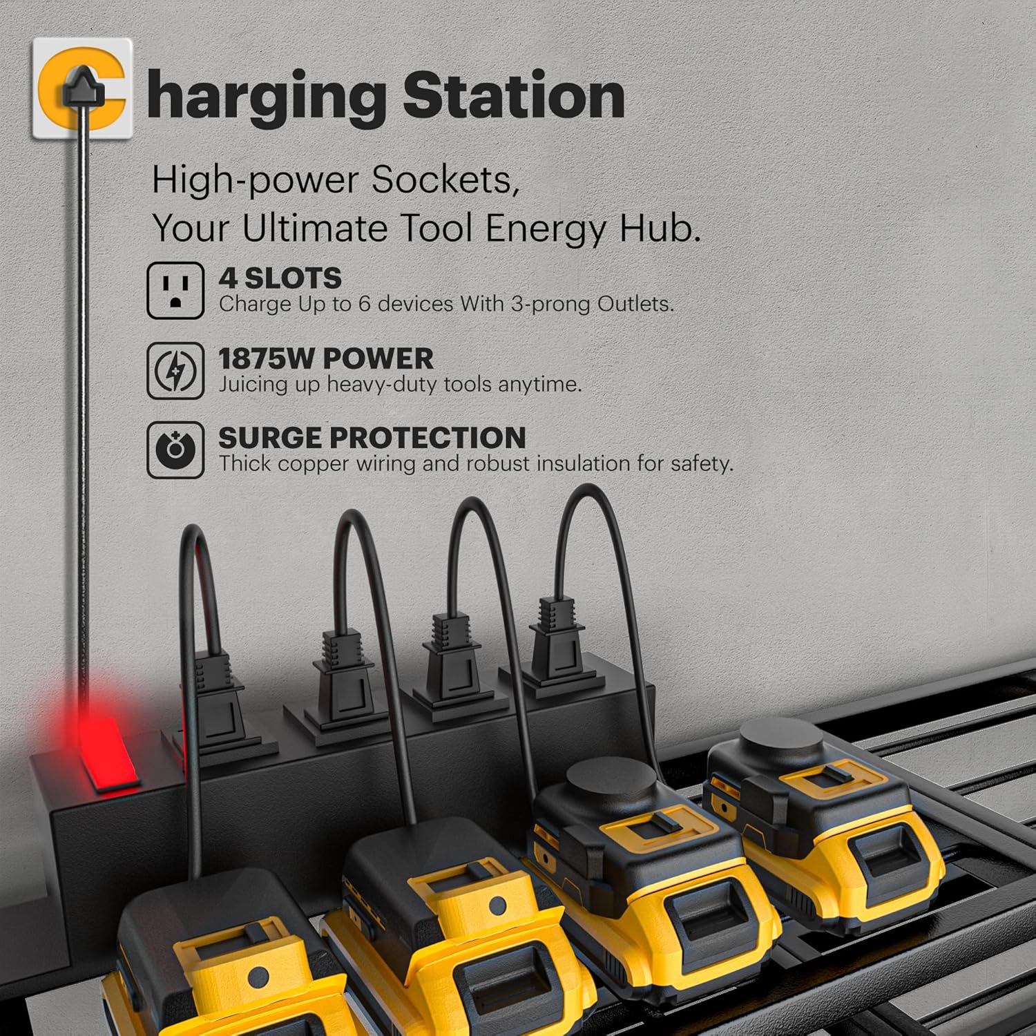 Power Tool Organizer Wall Mount with Charging Station