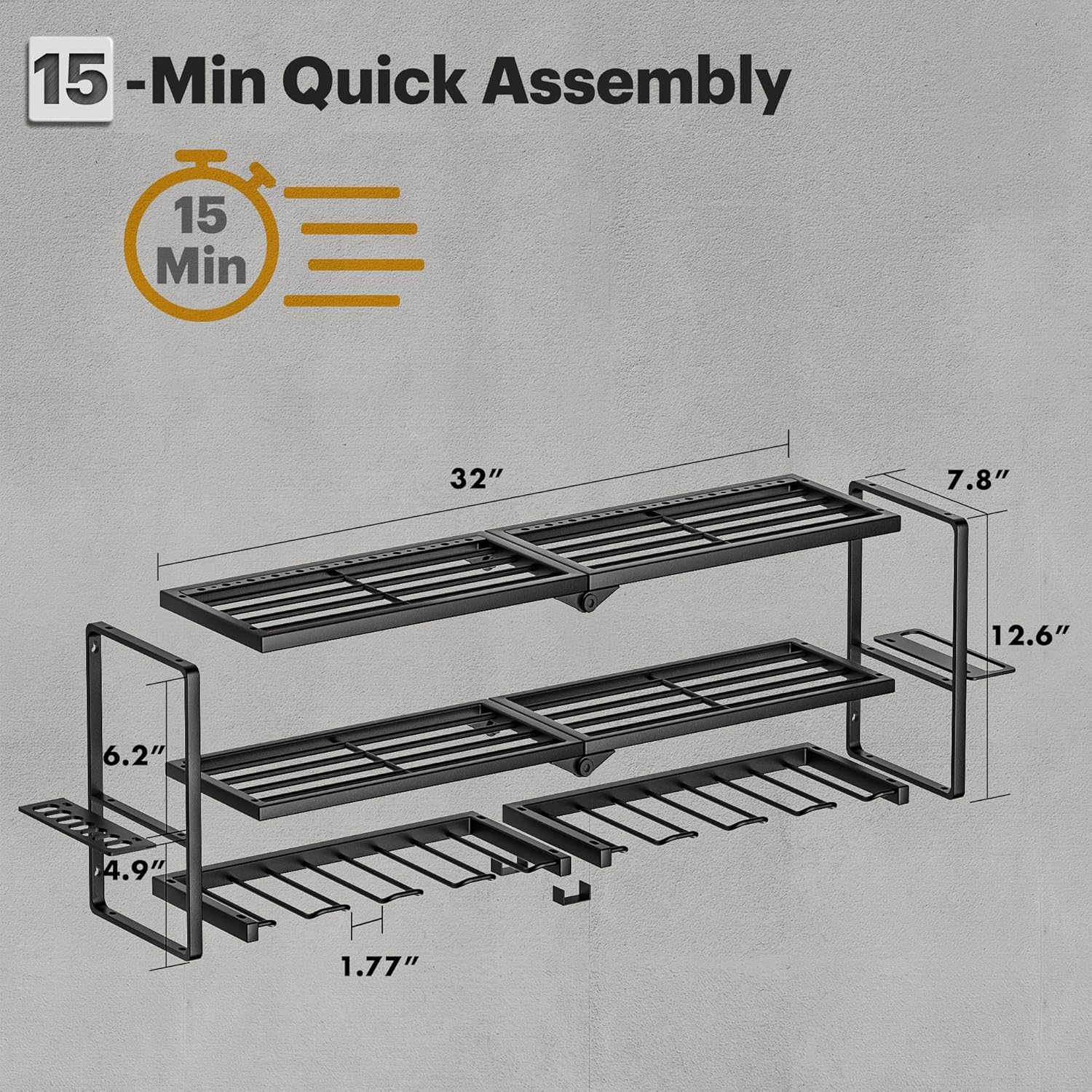 Power Tool Organizer, 8 Drill Holders Wall Mount, 3 Layer Heavy Duty Metal Storage for Garage Organization, Tools Storage with Hooks, Screwdriver Hammer Holder