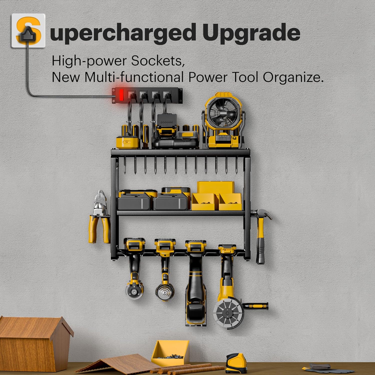 Power Tool Organizer Wall Mount with Charging Station