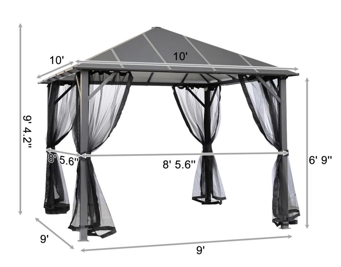 Aluminum Patio Gazebo 10' W X 10' D X 9' 5'' H-Gray