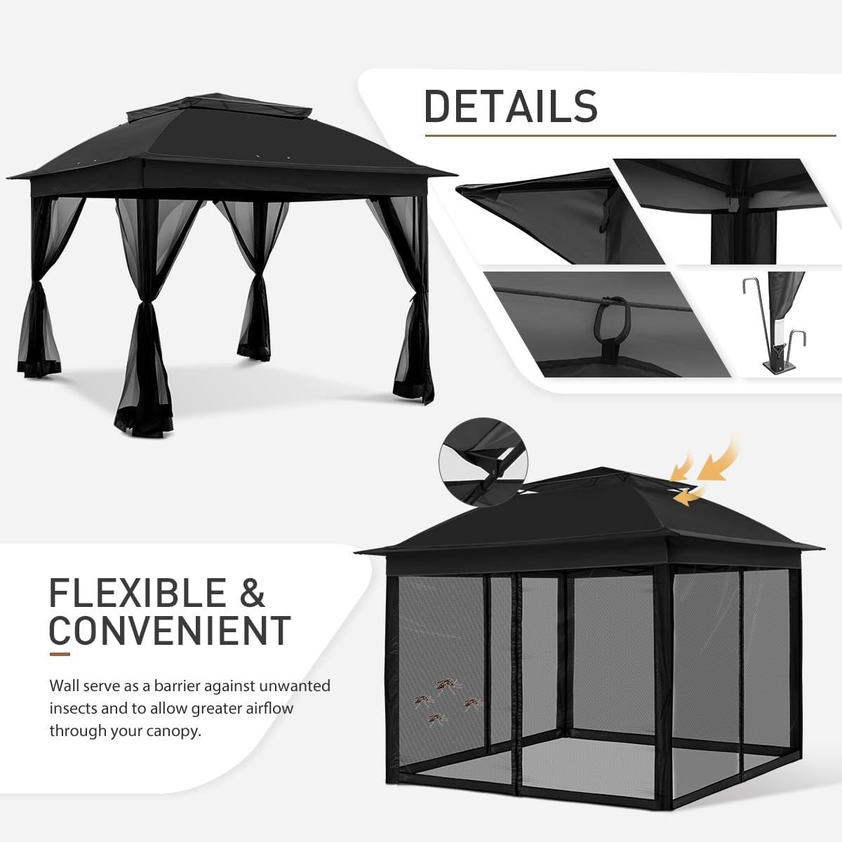 Steel Pop-up Gazebo-11' W X 11' D X 9' 8'' H-Black