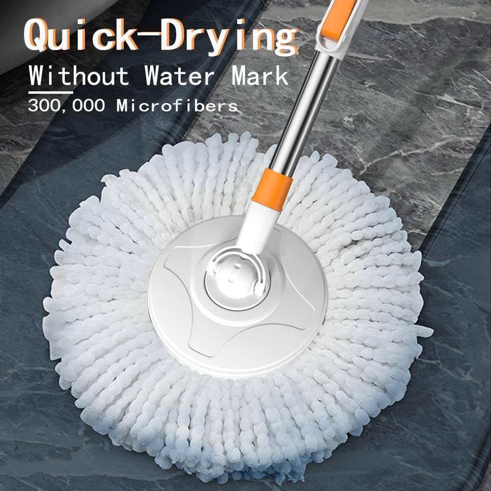 Spin Mop Bucket with Wringer System Extended Mop Handle 61＂Mop and Bucket 