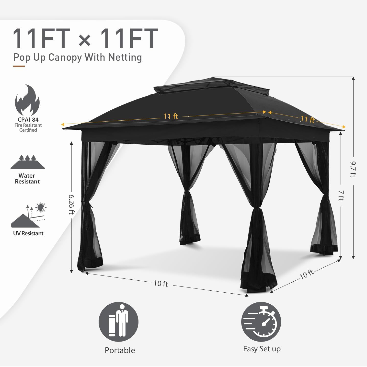Steel Pop-up Gazebo-11' W X 11' D X 9' 8'' H-Black