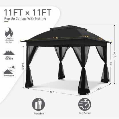 Steel Pop-up Gazebo-11' W X 11' D X 9' 8'' H-Black