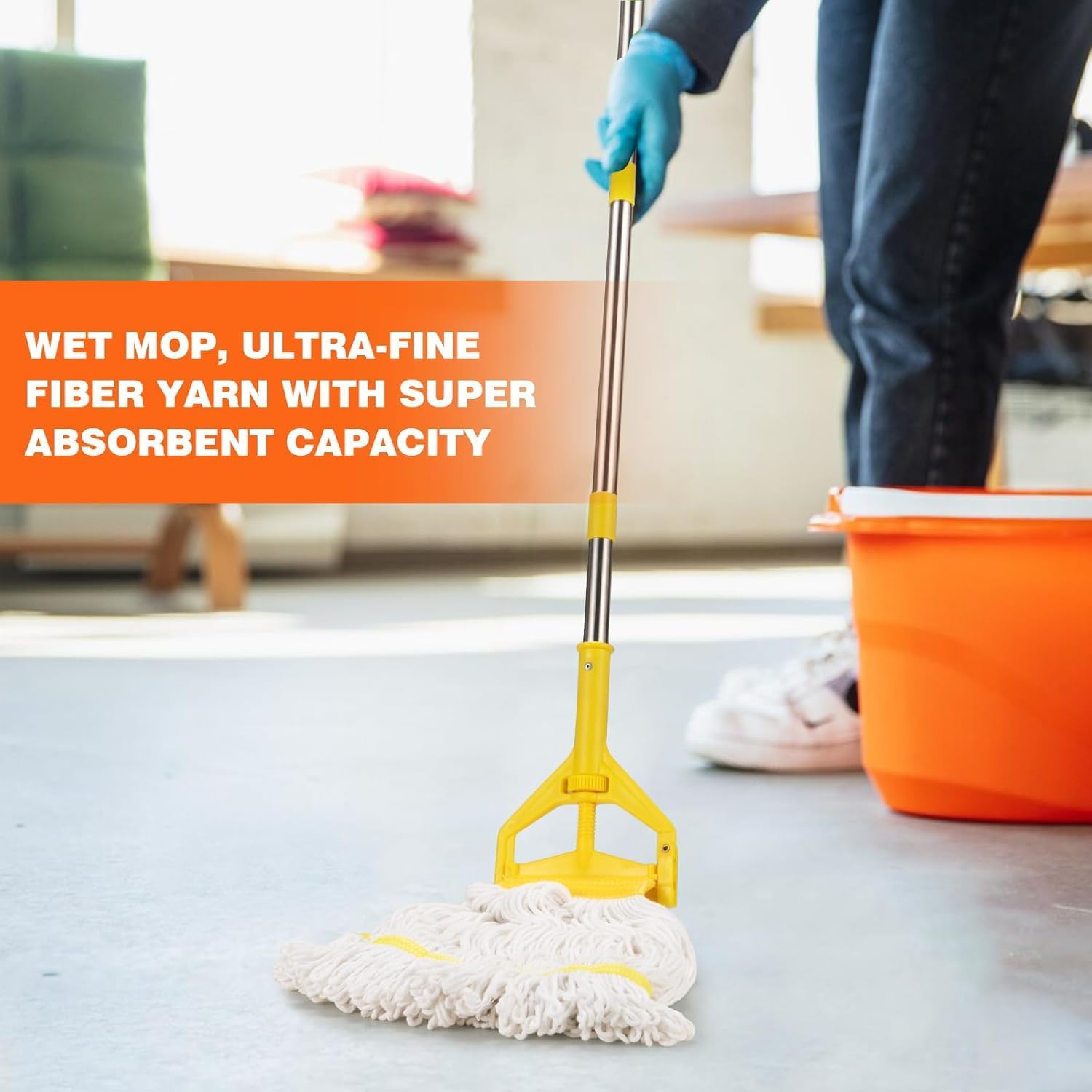 Industrial Heavy Duty Wet Mop with 63" Long Handle