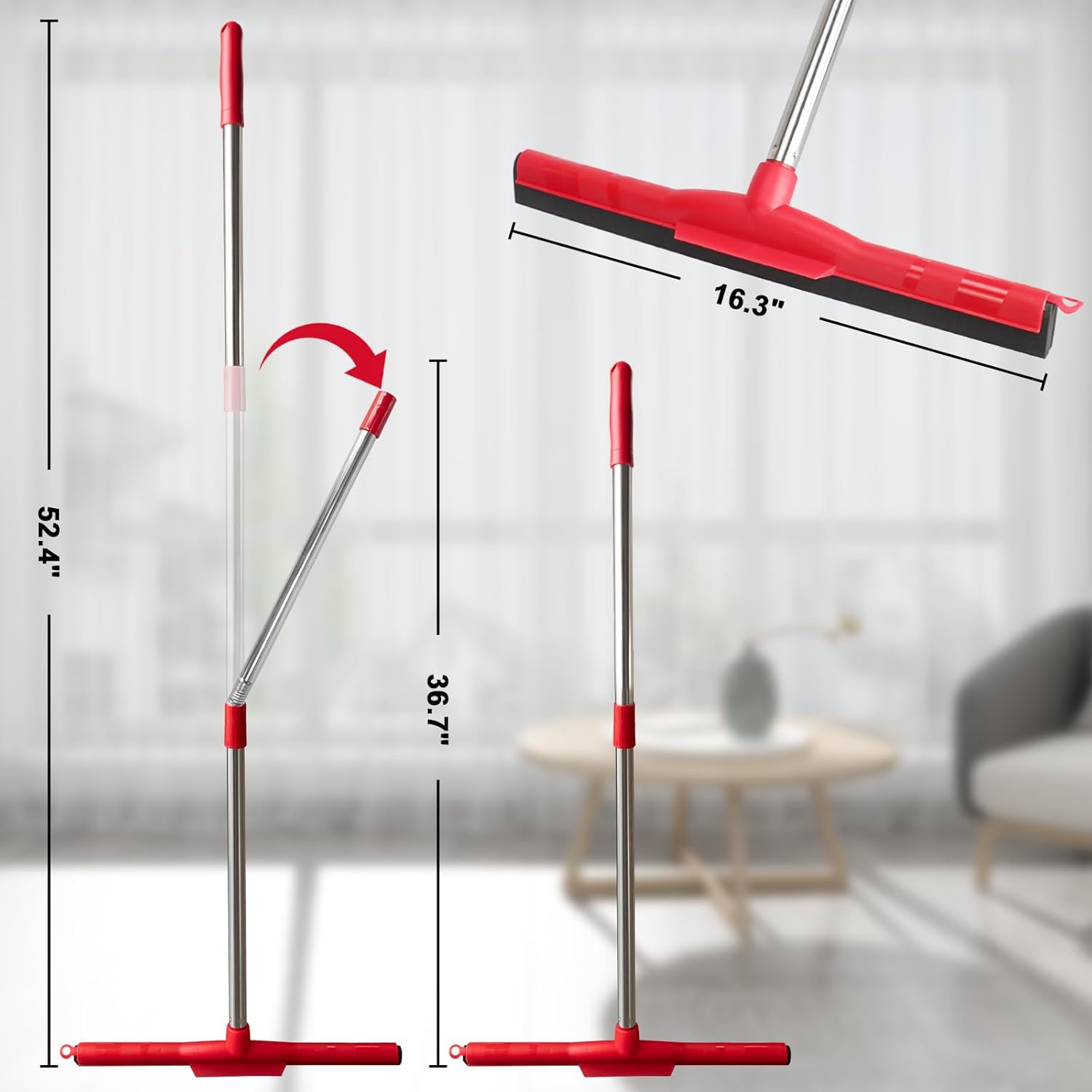 Water Broom & Floor Squeegee Scrubber with 51" Adjustable Pole & EVA Foam Blade 