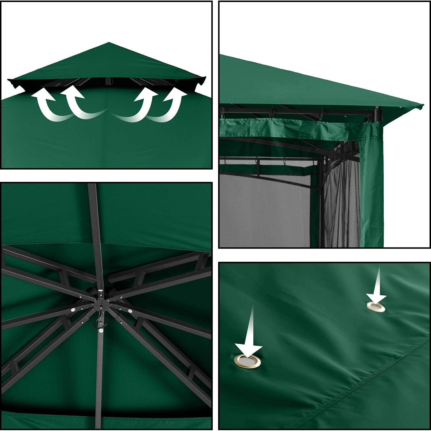 Steel Patio Gazebo-9' W X 9' D X 9' 2 2/5'' H-Green