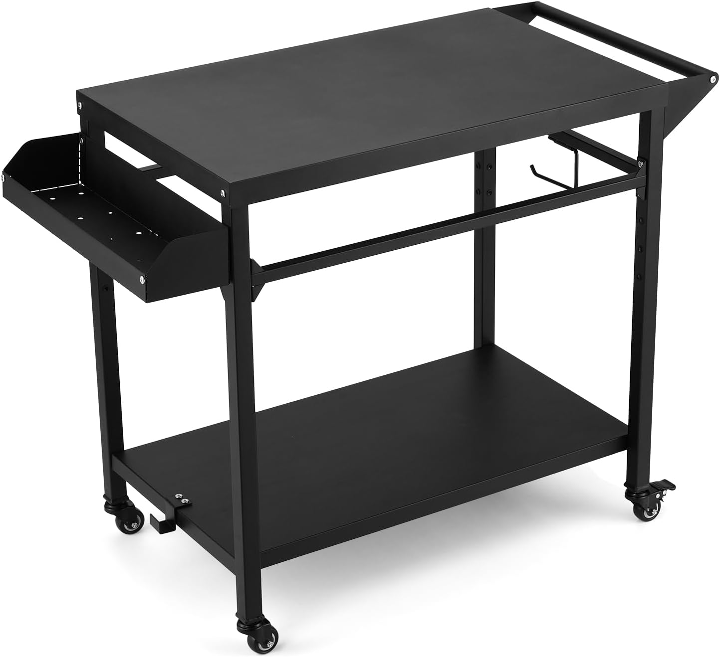 Outdoor Grill Cart, Pizza Oven Stand Table with Lockable Wheels for Outside Patio, Heavy Duty Movable Outdoor Cooking Prep Table