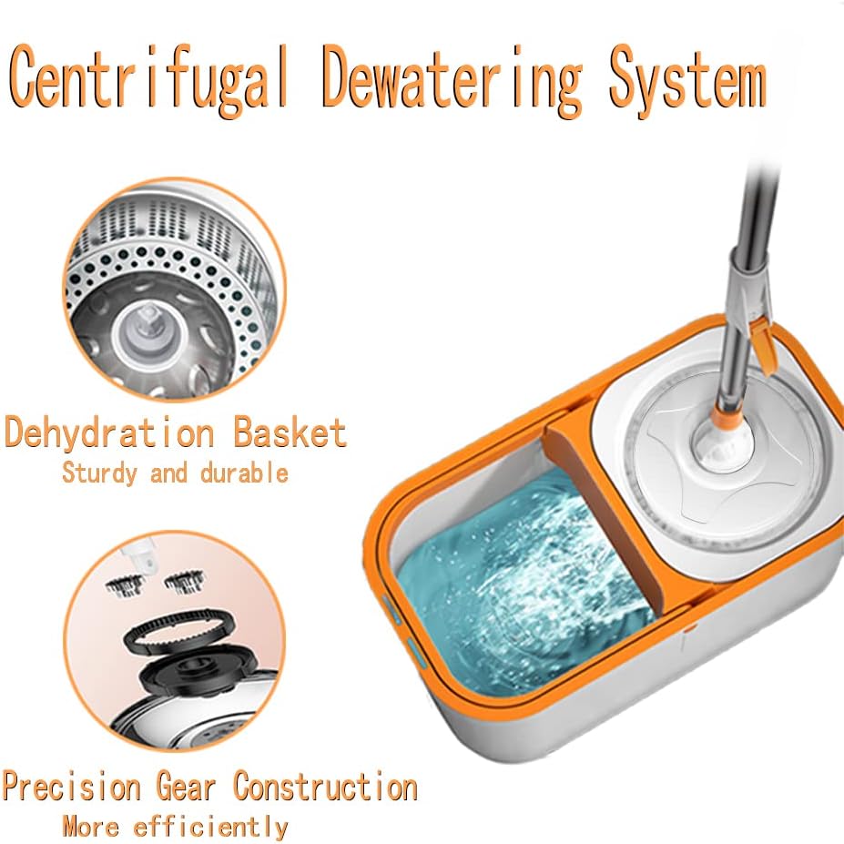 Spin Mop Bucket with Wringer System Extended Mop Handle 61＂Mop and Bucket 