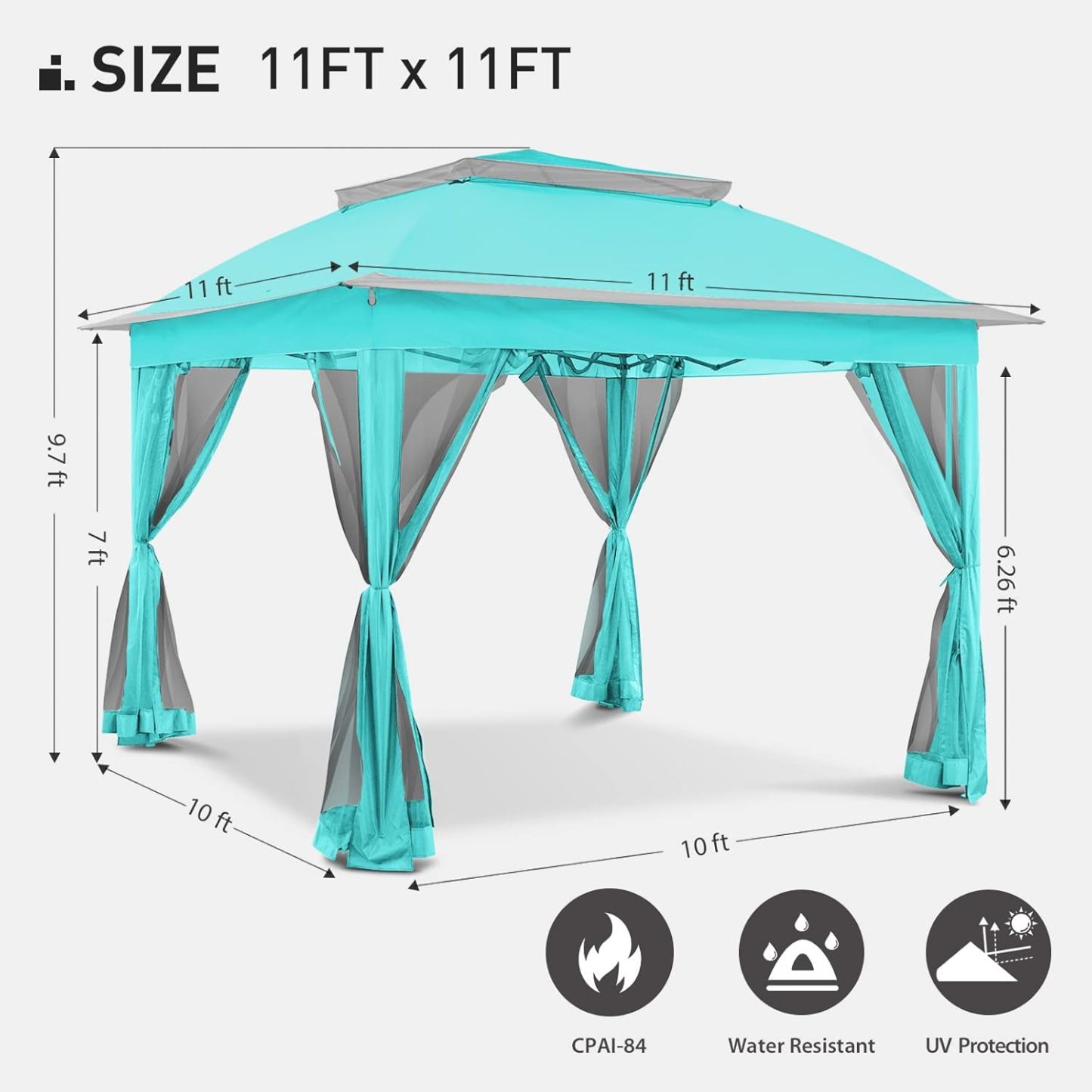 Steel Pop-up Gazebo-11' W X 11' D X 9' 8'' H-Sky Blue