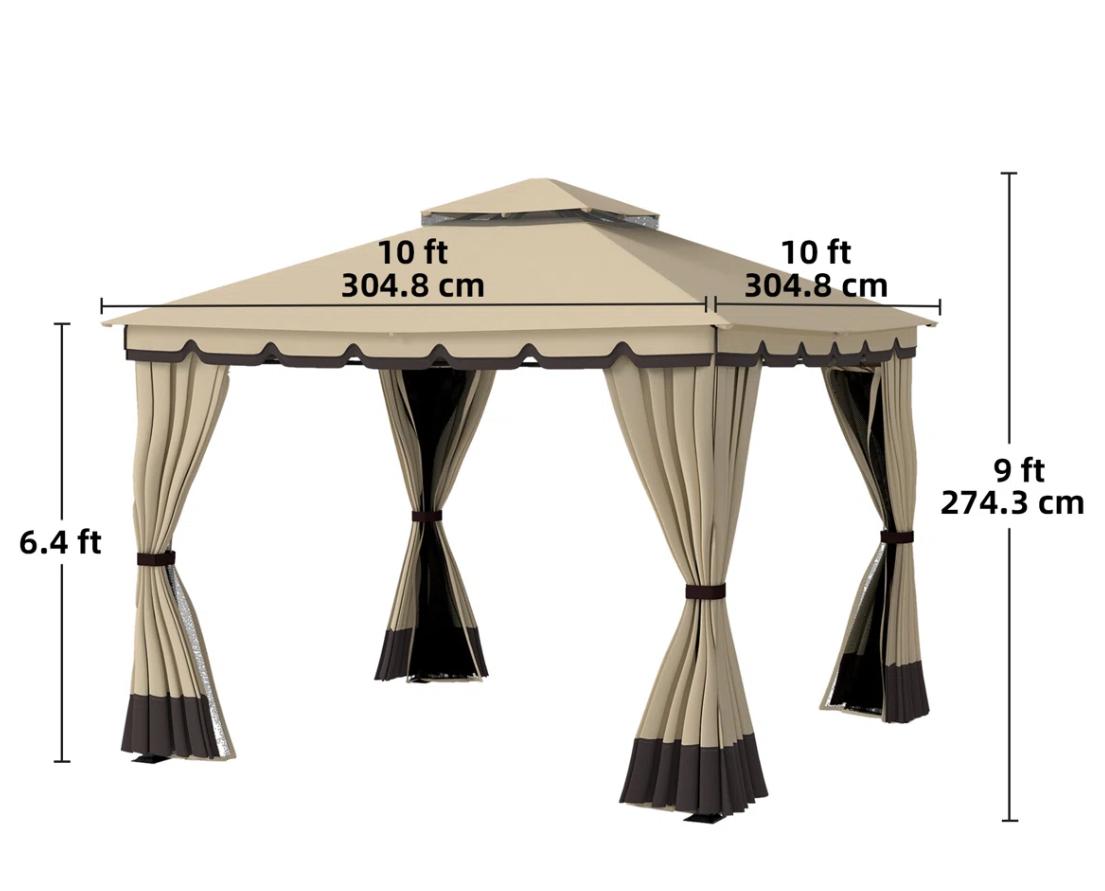 Aluminum Patio  Grill Gazebo-10 Ft. W x 10 Ft. D -Beige 