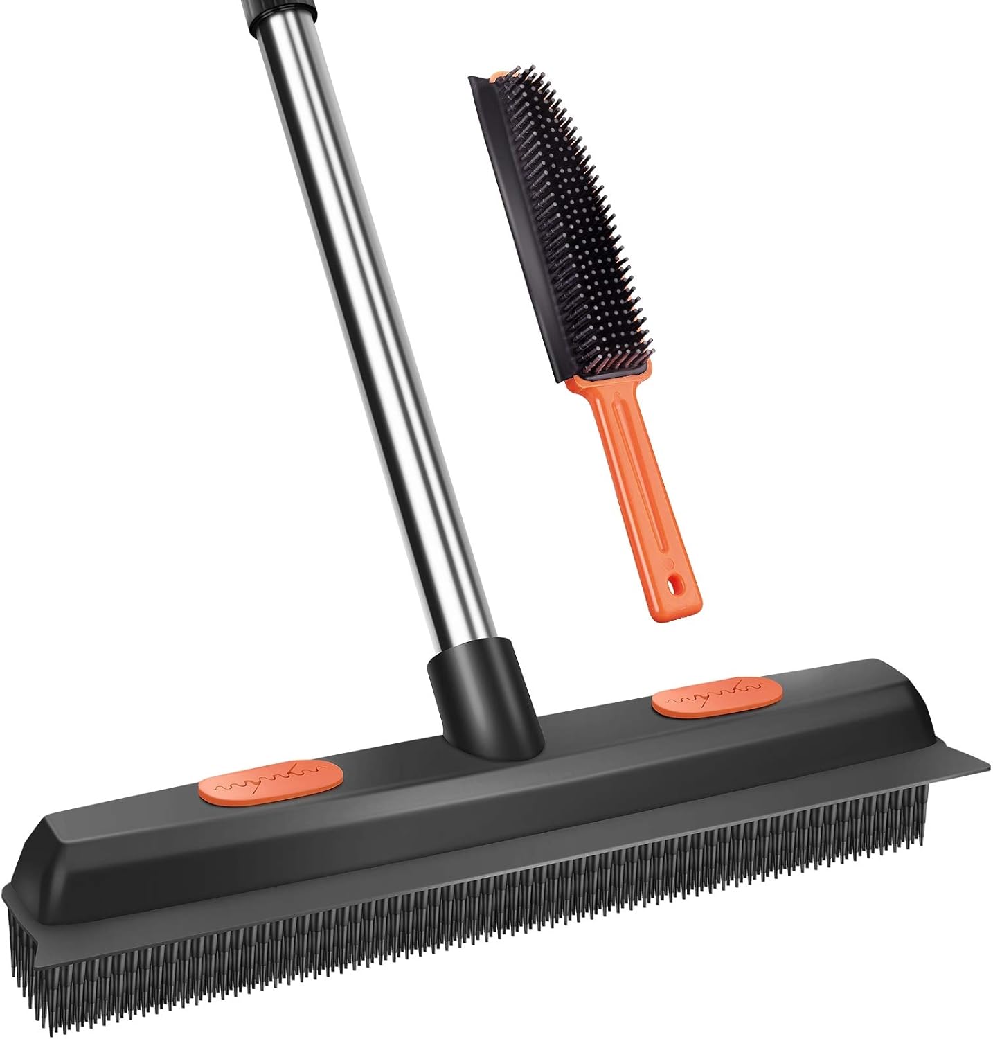 Rubber Broom Carpet Rake for Pet Hair, Fur Remover Broom with Squeegee