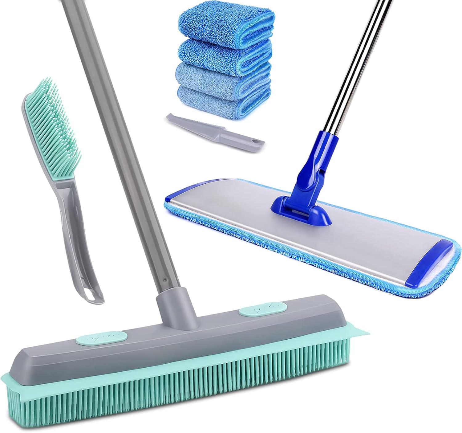 Rubber Broom Carpet Rake for Pet Hair, Fur Remover Broom