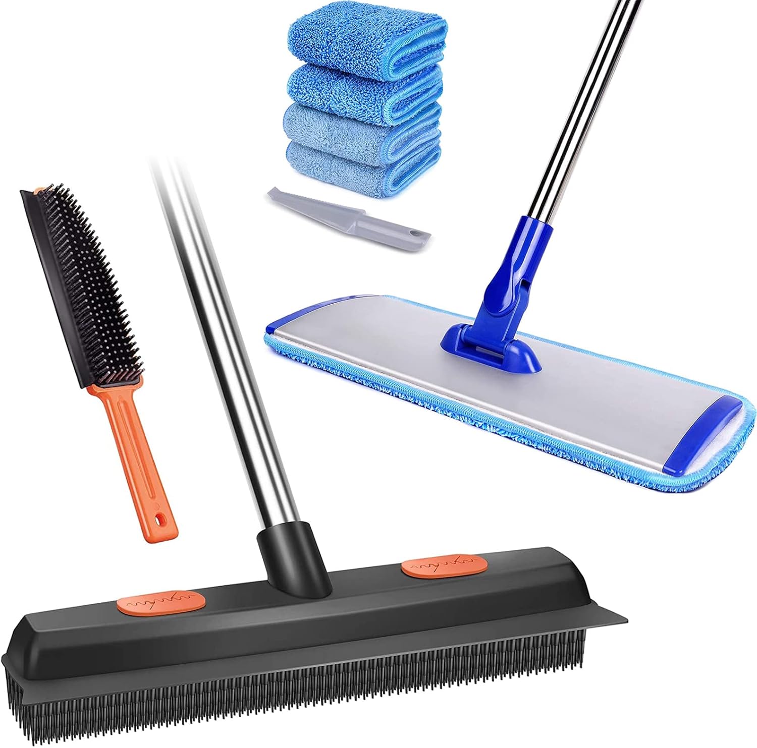 Rubber Broom Carpet Rake for Pet Hair, Fur Remover Broom 
