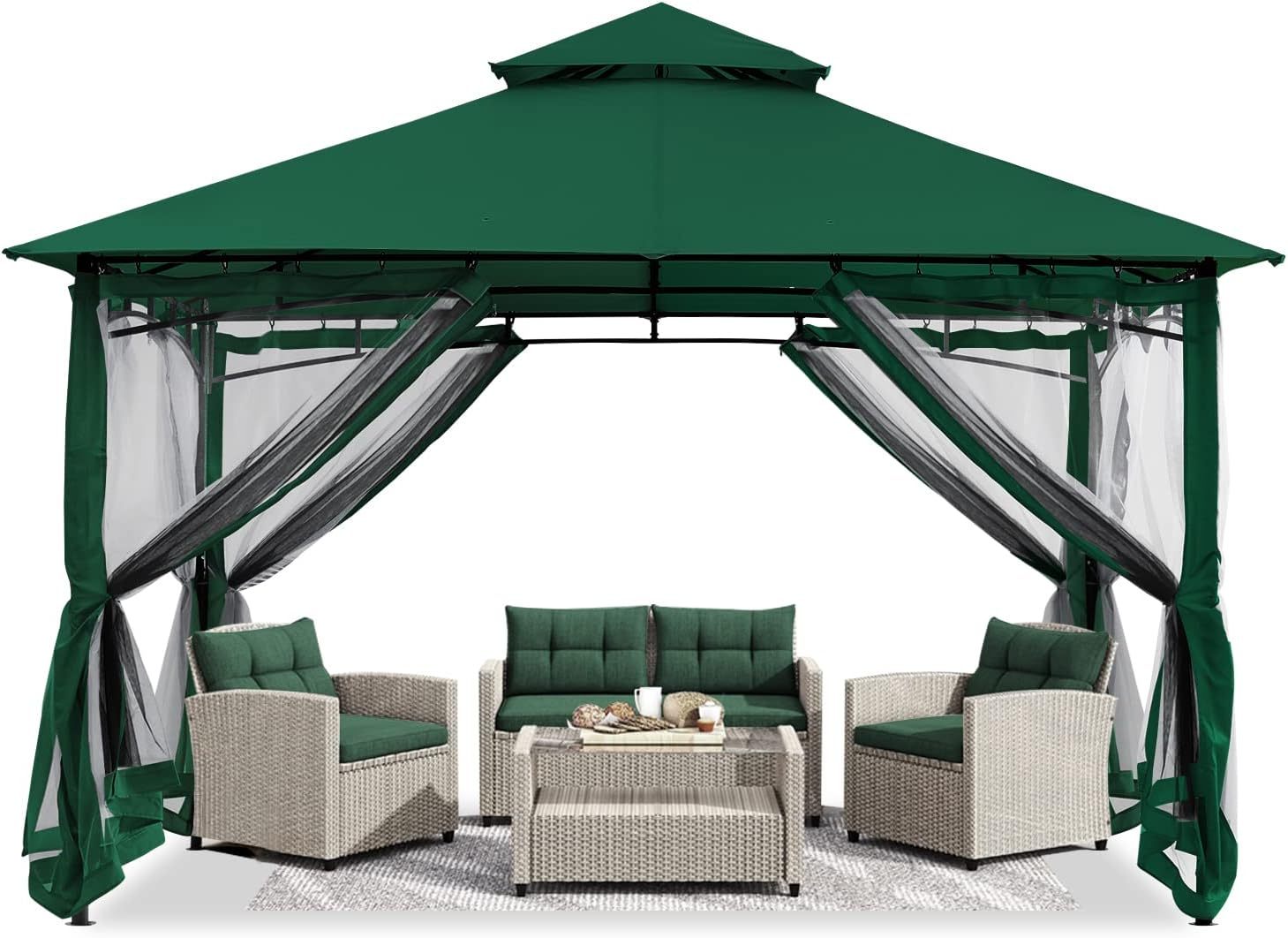Steel Patio Gazebo-9' W X 9' D X 9' 2 2/5'' H-Green
