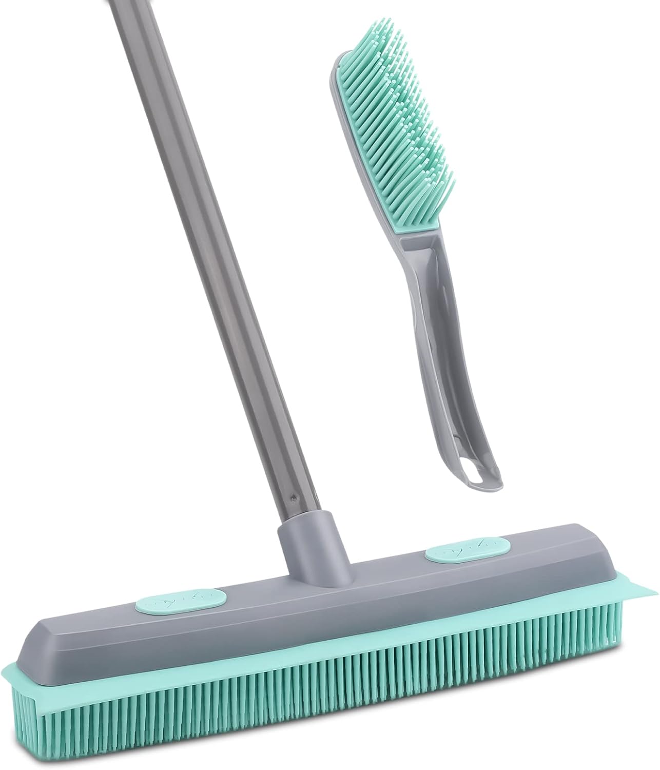 Rubber Broom Carpet Rake for Pet Hair, Fur Remover Broom with Squeegee