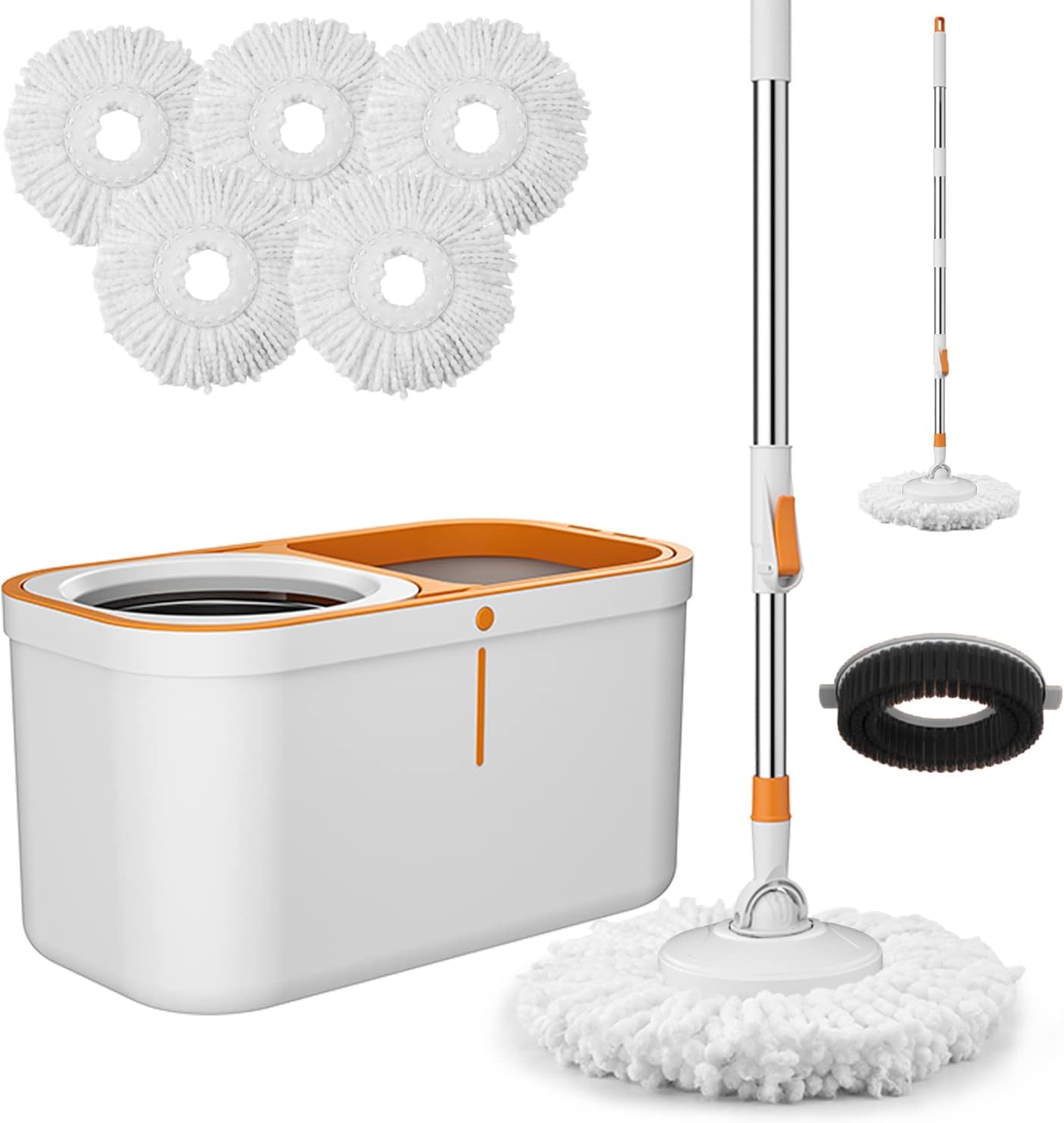 Spin Mop Bucket with Wringer System Extended Mop Handle 61＂Mop and Bucket 