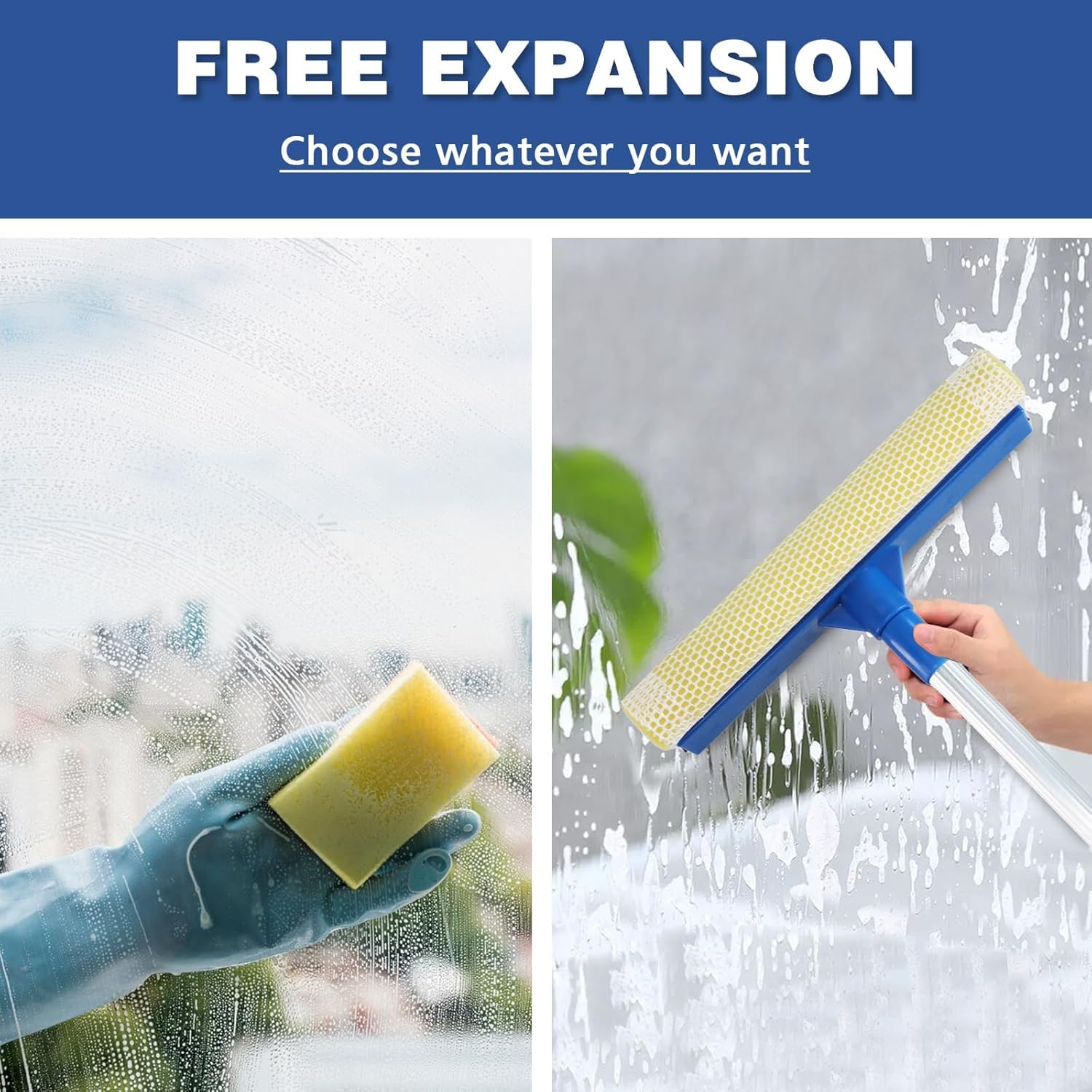 Professional 2-in-1 Window Squeegee with Telescopic Stainless Steel Handle