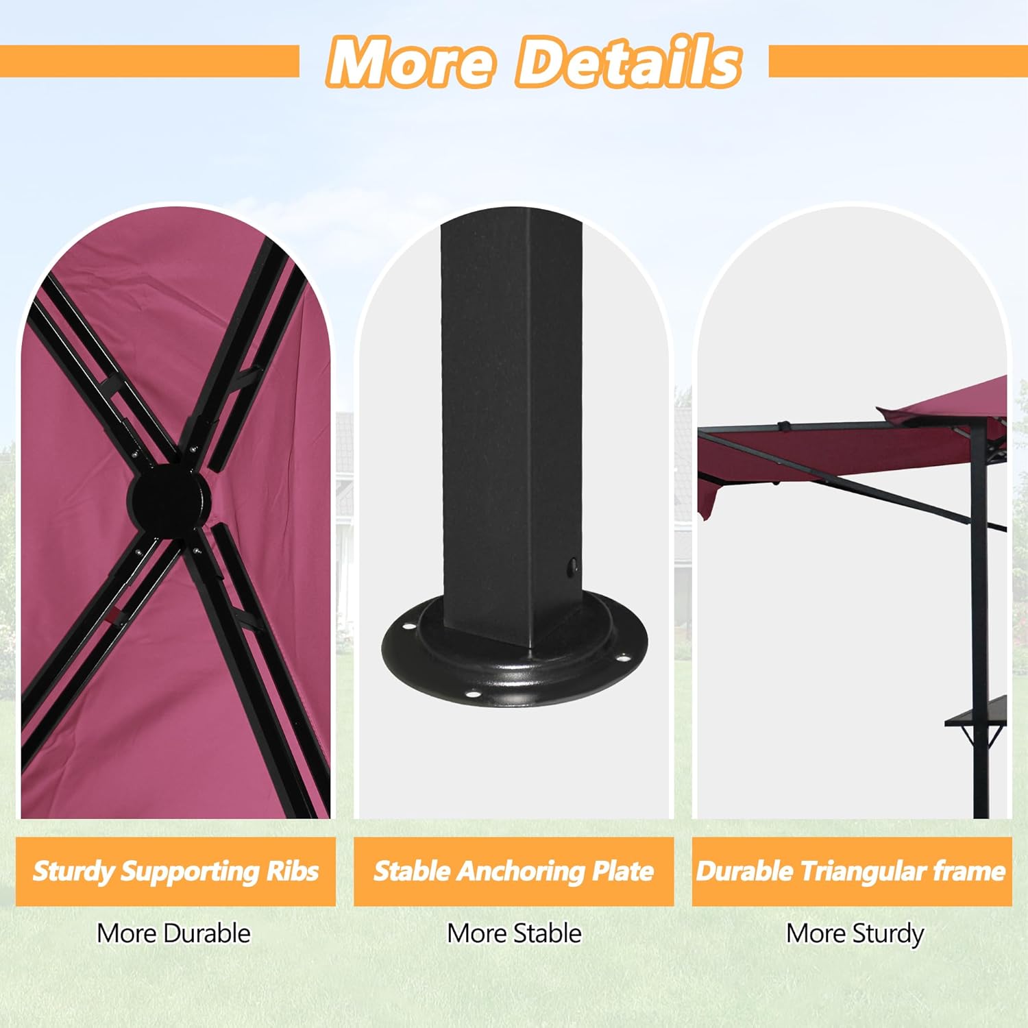 14 x 5Ft Grill Gazebo Outdoor BBQ Gazebo Canopy with Dual Side Awnings&Led Light-Red