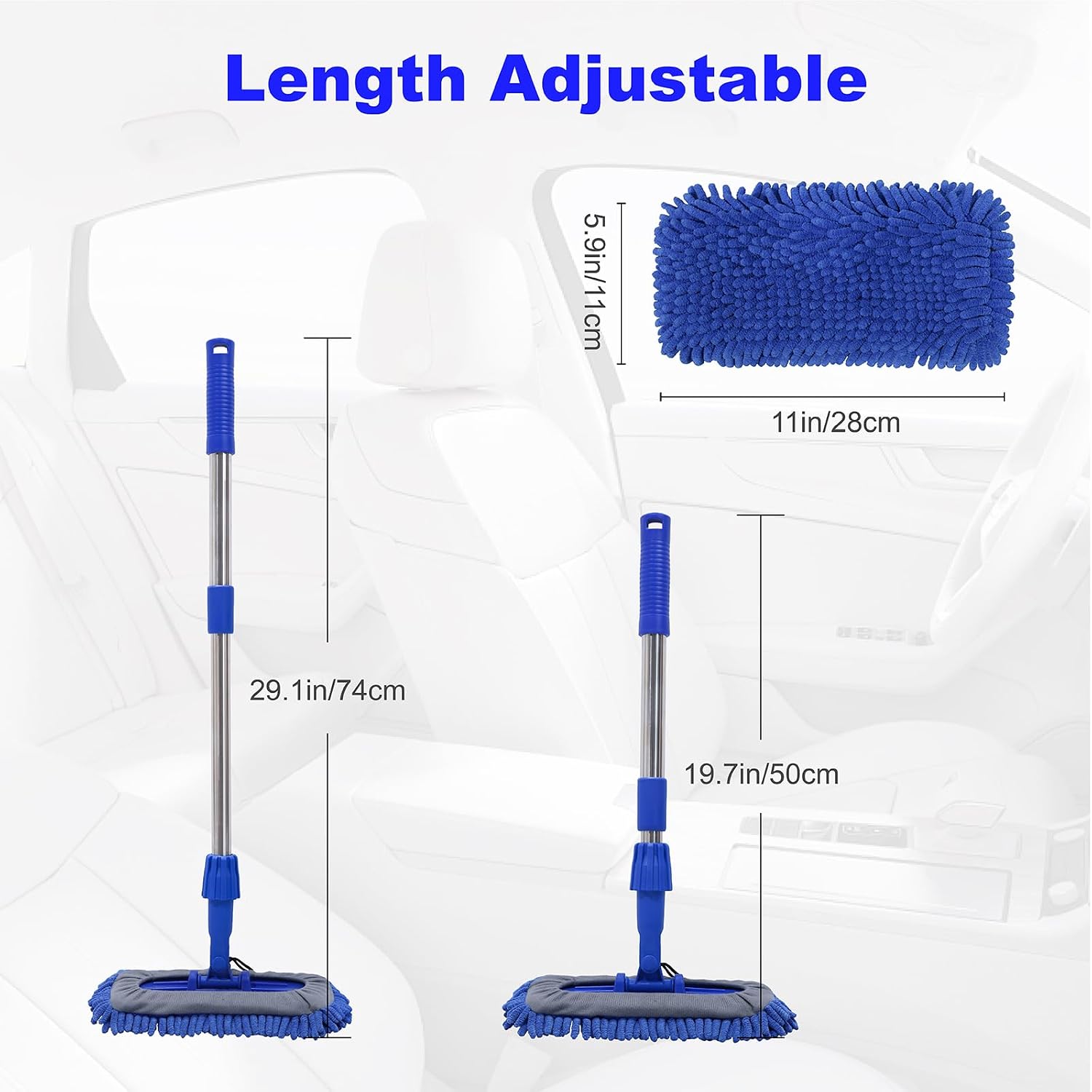 Car Wash Brush Mop Cleaning Tool with 20"-29" Retractable Stainless Steel Handle