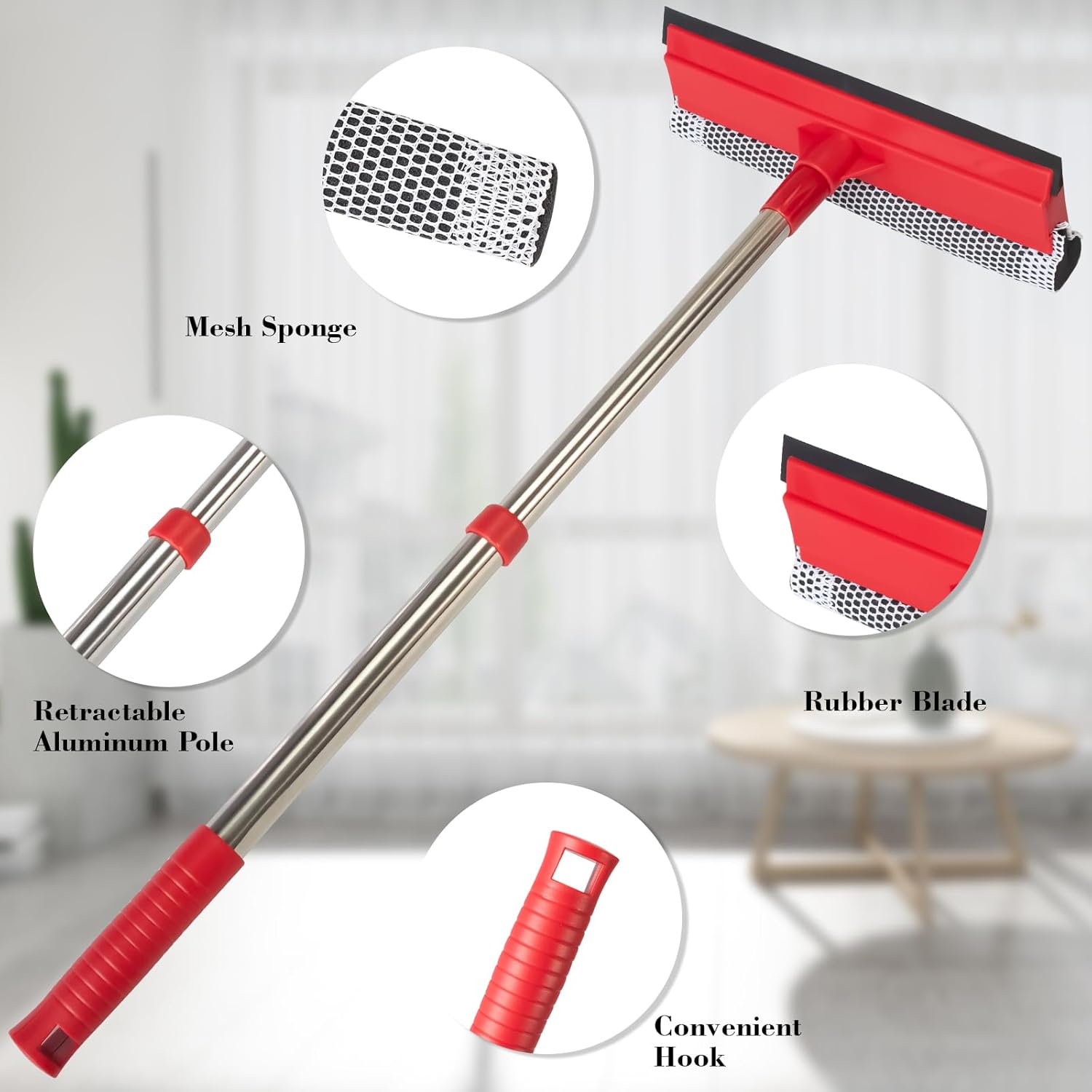 Window Squeegee with 15.7"-27.5" Retractable Stainless Steel Handle