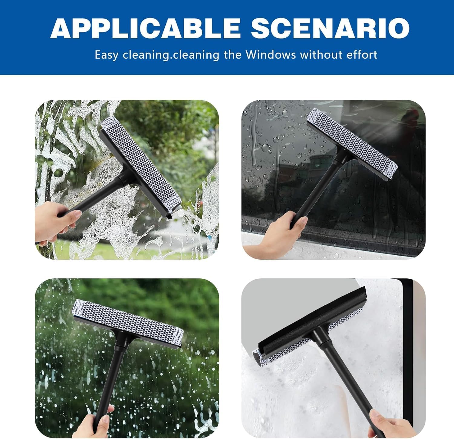 15.9" Plastic Handle Window Squeegee for Home, 2-in-1 Auto Window Cleaner 