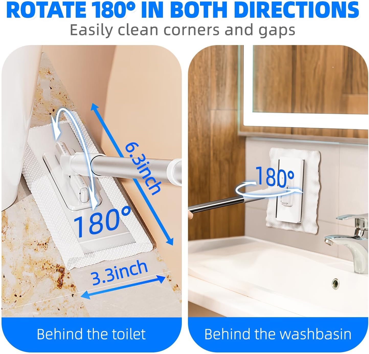 Mini Mop, Zero-Touch Gap Dust Cleaner with 39in Lazy Mop & Hands-Free Lock Head