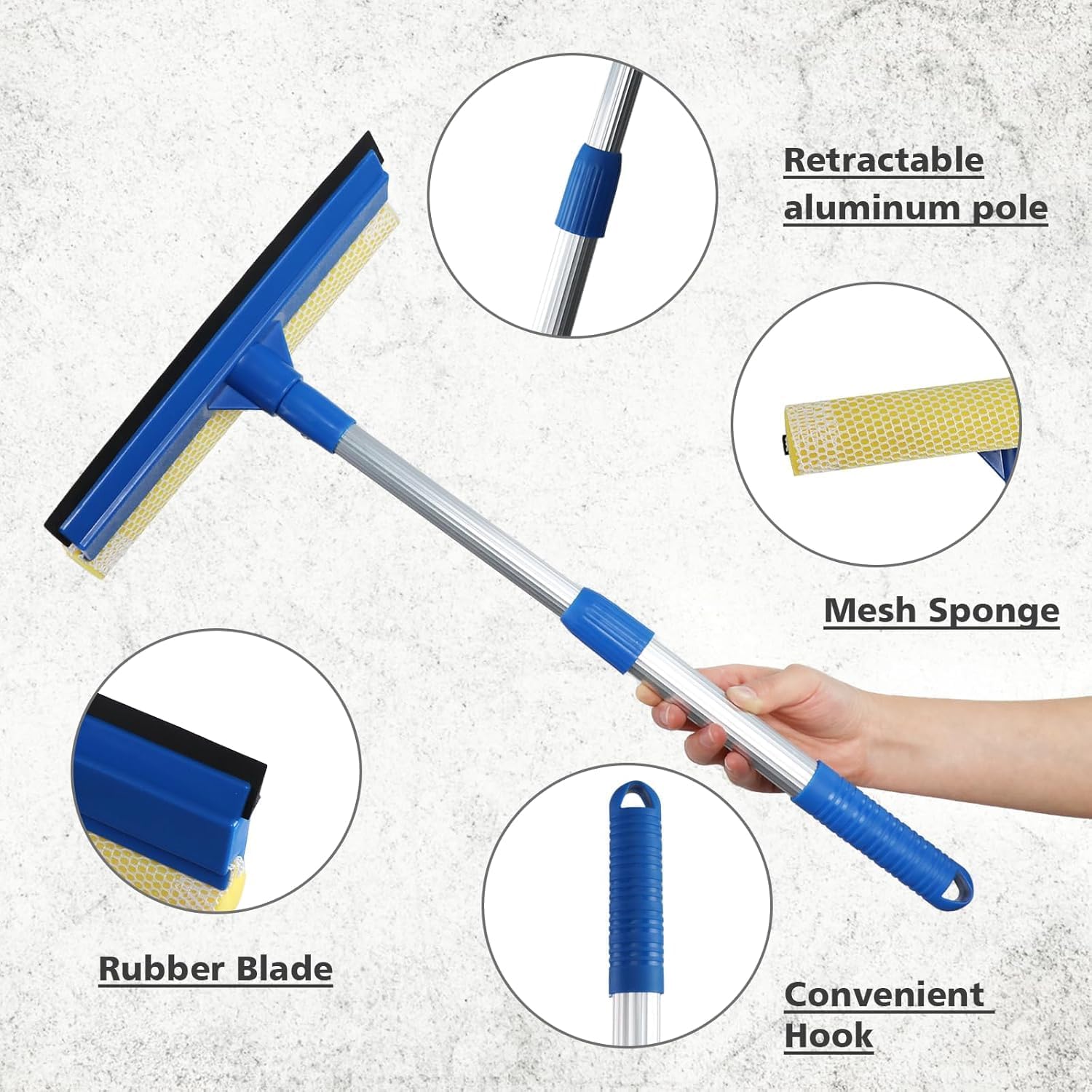 Professional 2-in-1 Window Squeegee with Telescopic Stainless Steel Handle
