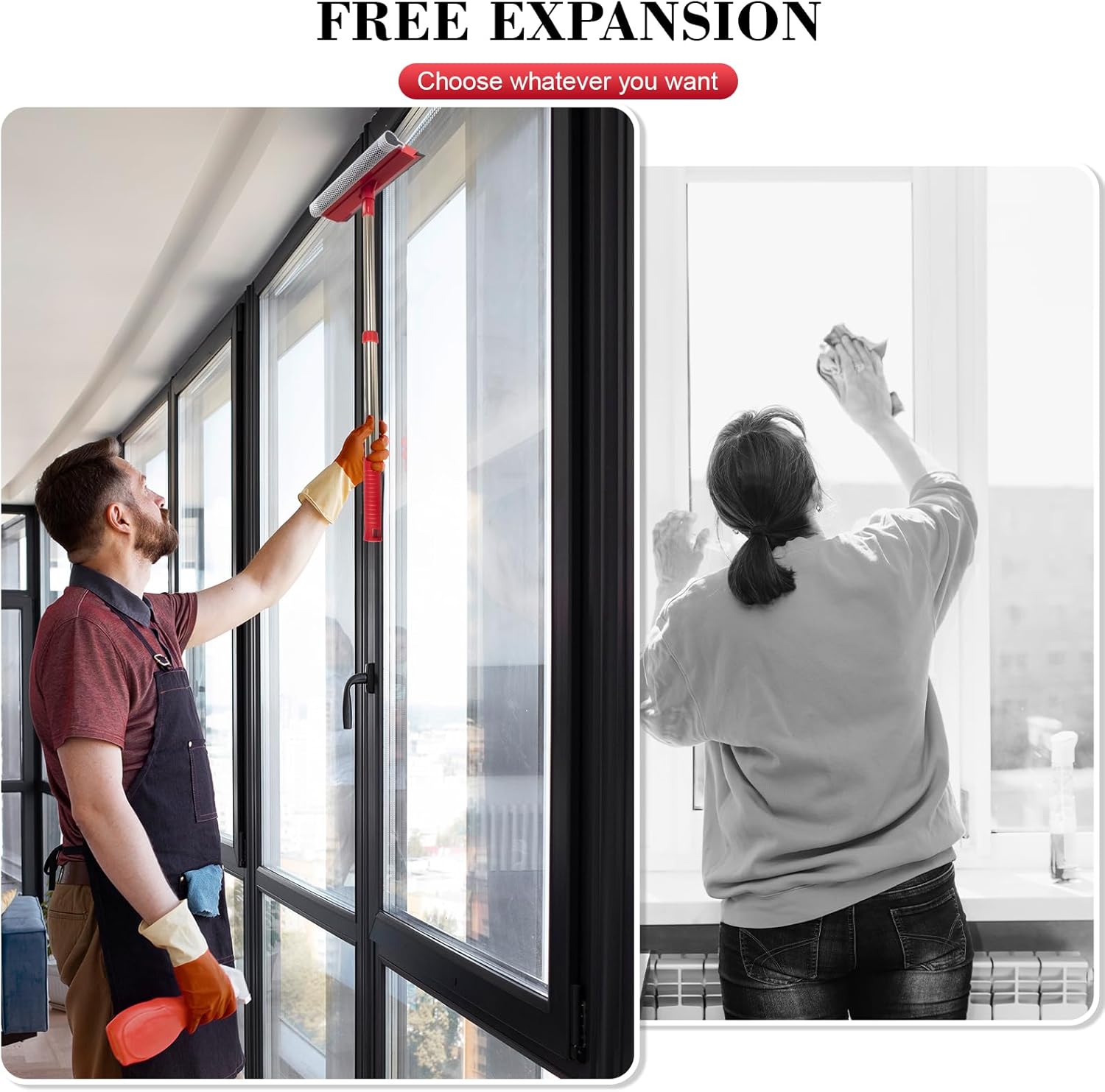 Window Squeegee with 15.7"-27.5" Retractable Stainless Steel Handle