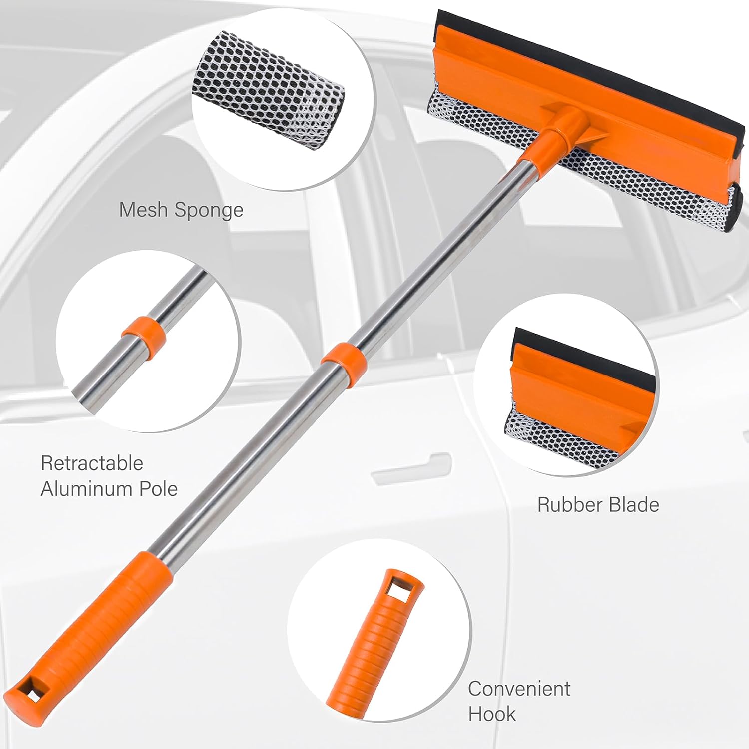 2 in 1 Car Windshield Squeegees with 15.3"-23.6" Retractable Stainless Steel Handle