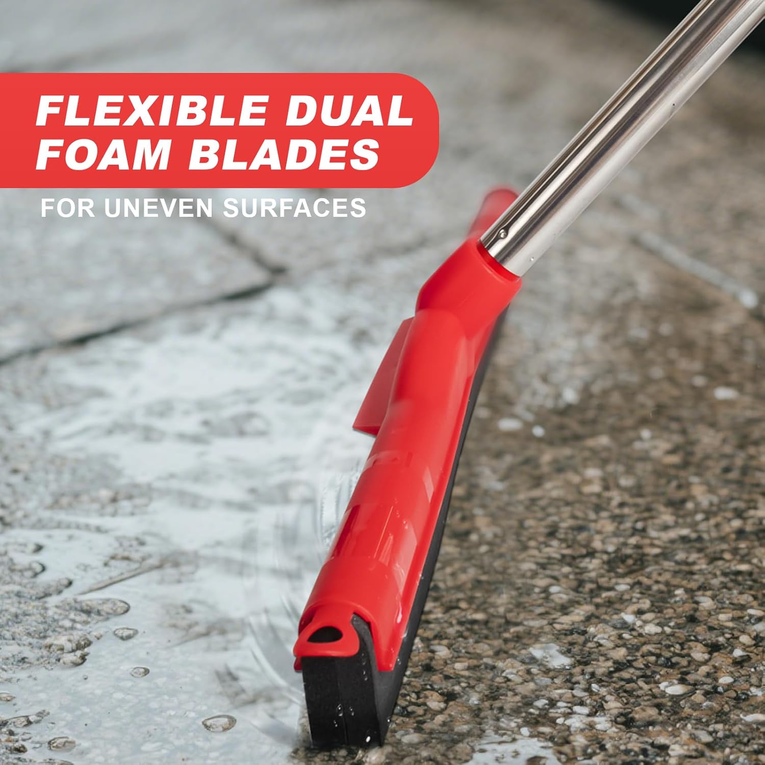 Water Broom & Floor Squeegee Scrubber with 51" Adjustable Pole & EVA Foam Blade 