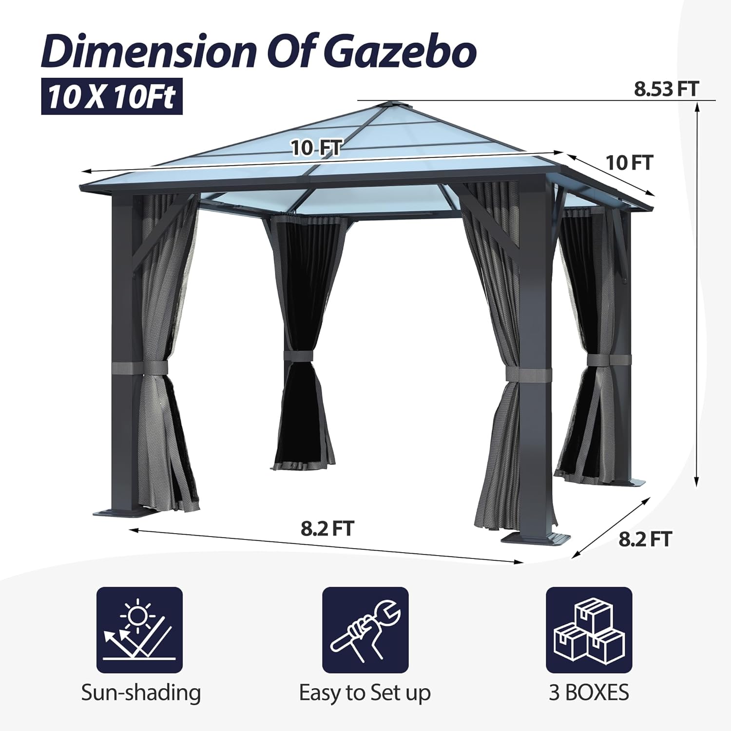 10'x10' Hardtop Gazebo-Gray