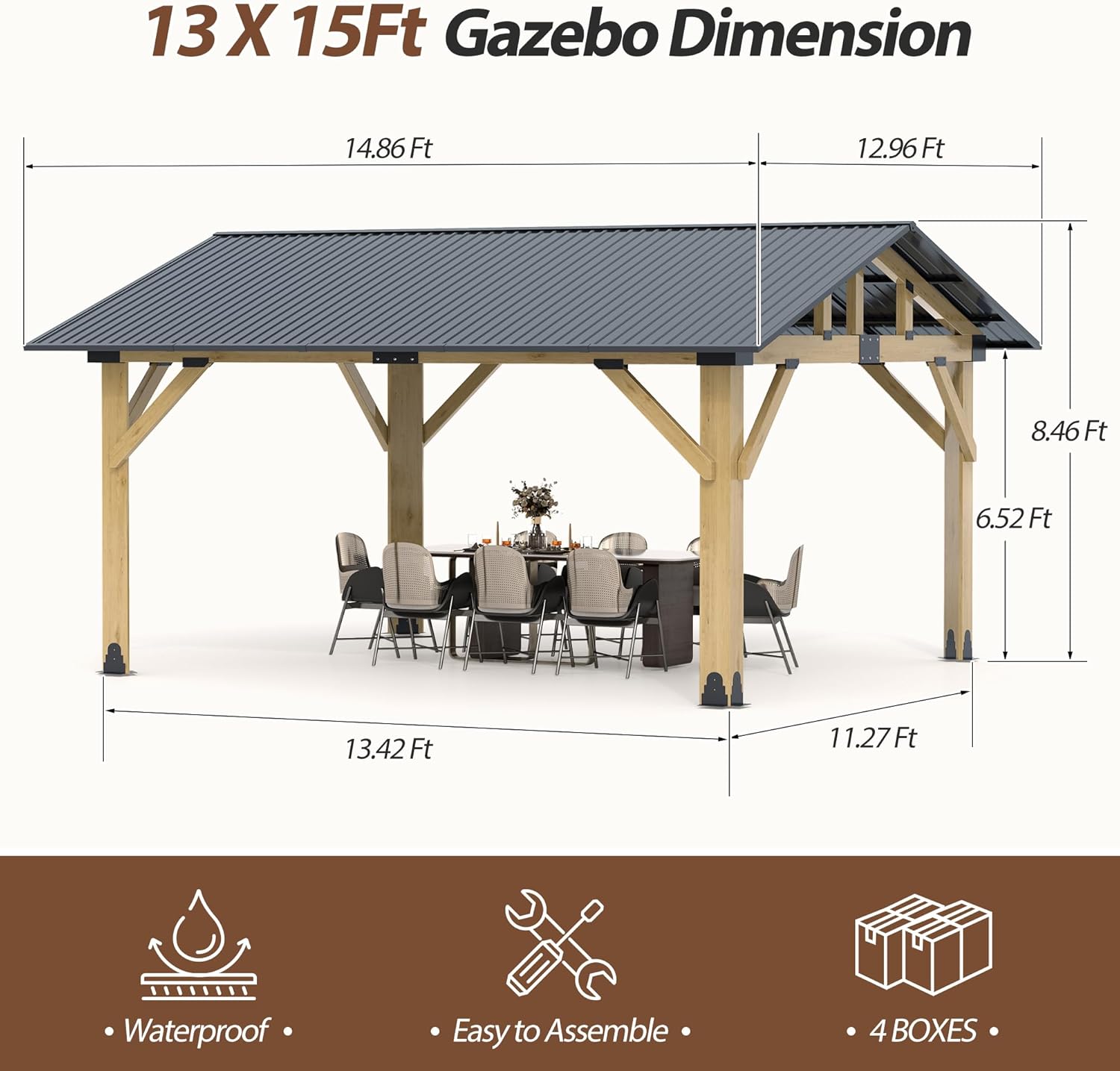 13' x 15' Outdoor Hardtop Wood Gazebo 