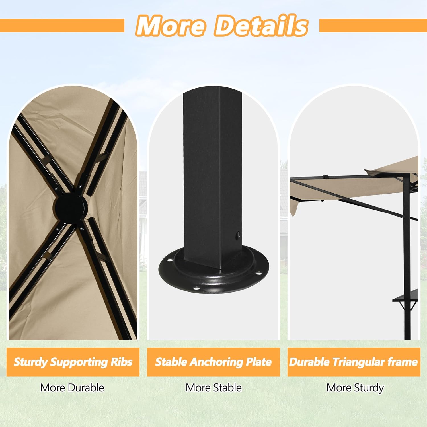 14 x 5Ft Grill Gazebo Outdoor BBQ Gazebo Canopy with Dual Side Awnings&Led Light-Khaki