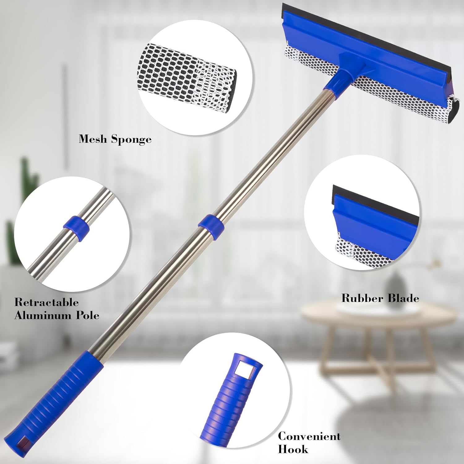 2-in-1 Window Squeegee&Car Squeegee with 15.7"-27.5" Retractable Stainless Steel Handle