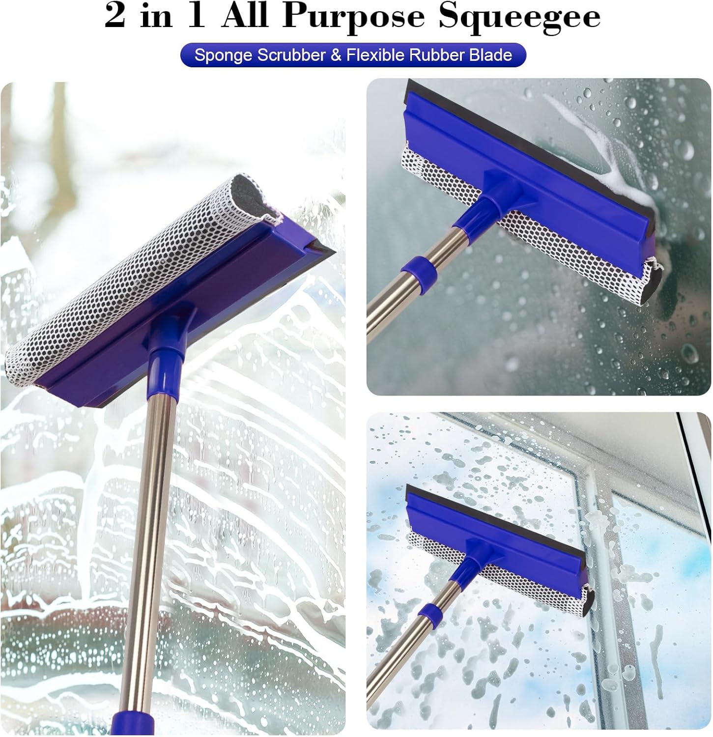 2-in-1 Window Squeegee&Car Squeegee with 15.7"-27.5" Retractable Stainless Steel Handle