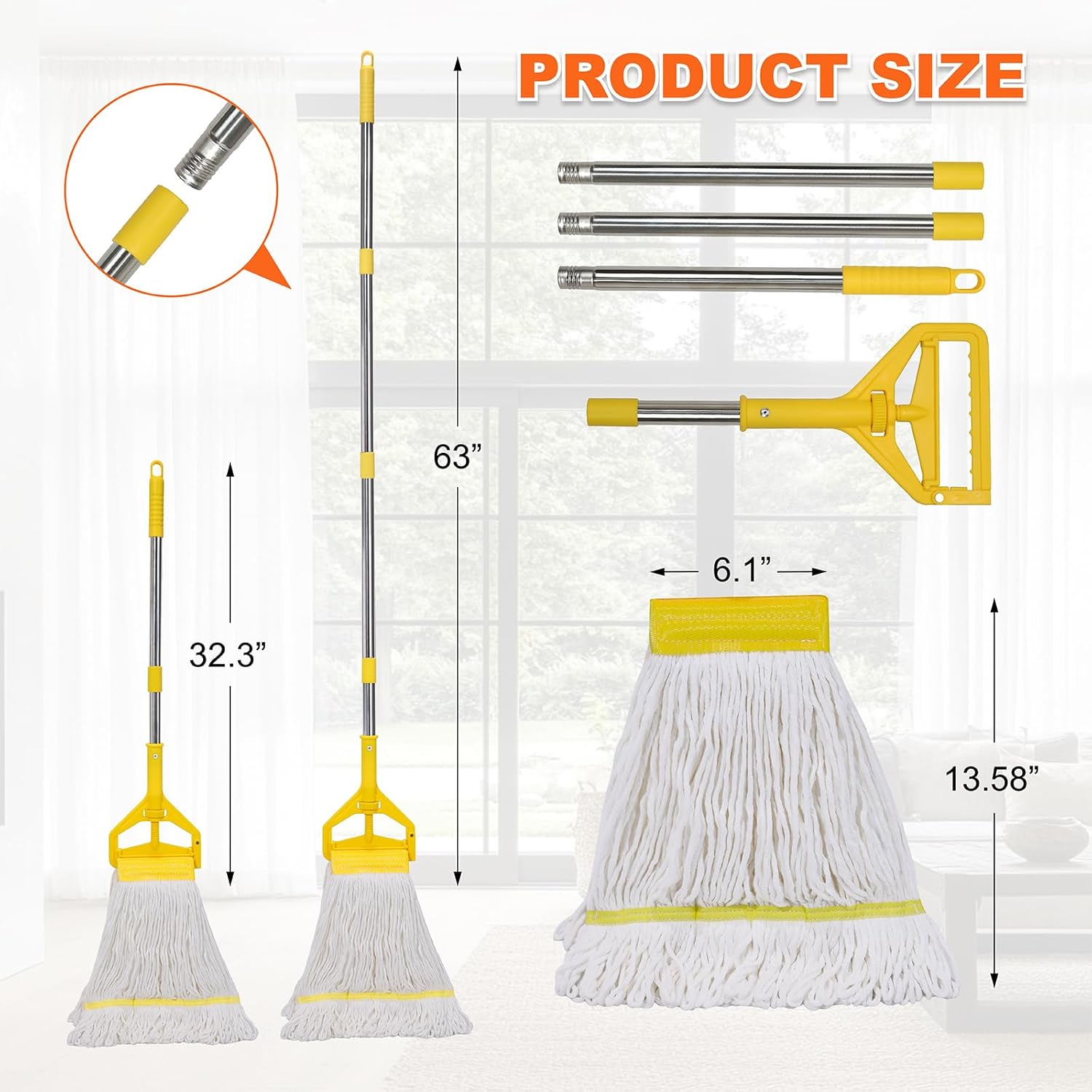 Industrial Heavy Duty Wet Mop with 63" Long Handle