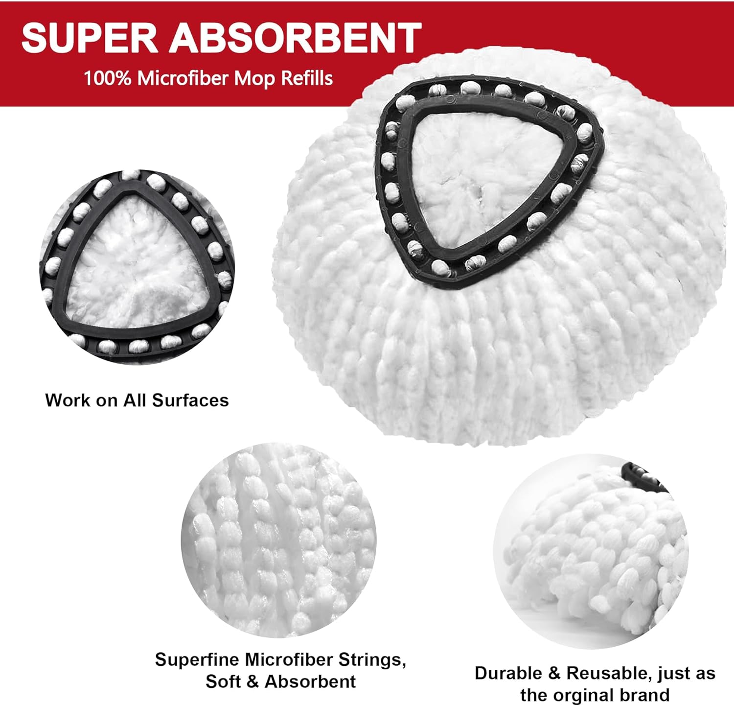 4 Pack Mop Heads Replacements for O-Ceda Easy Wrin Spin System