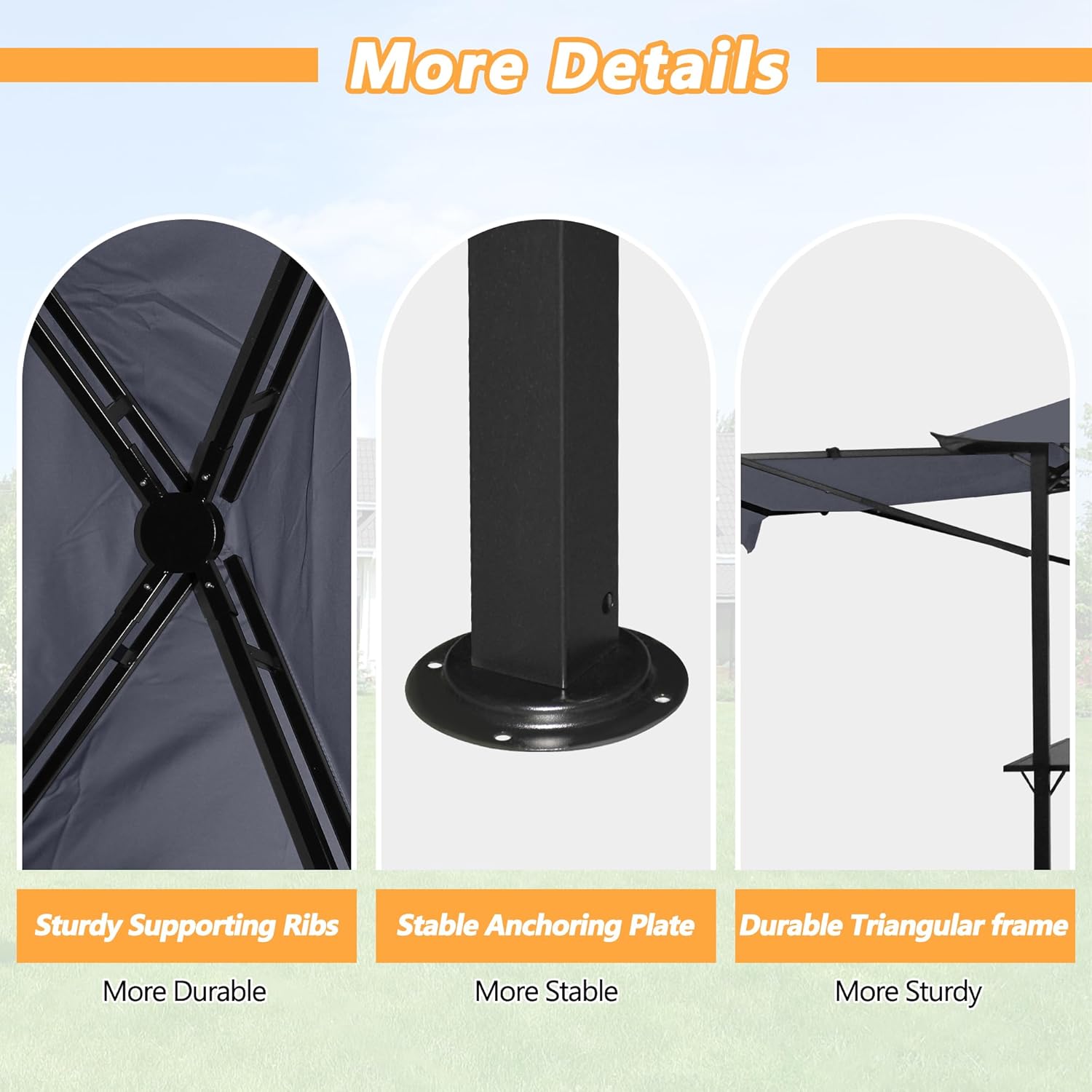 14 x 5Ft Grill Gazebo Outdoor BBQ Gazebo Canopy with Dual Side Awnings&Led Light-Gray