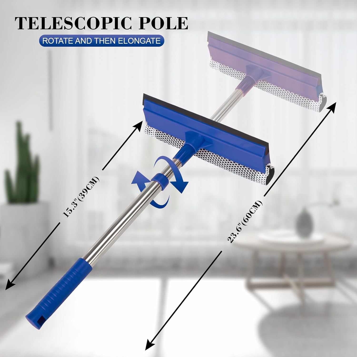 2-in-1 Window Squeegee&Car Squeegee with 15.7"-27.5" Retractable Stainless Steel Handle