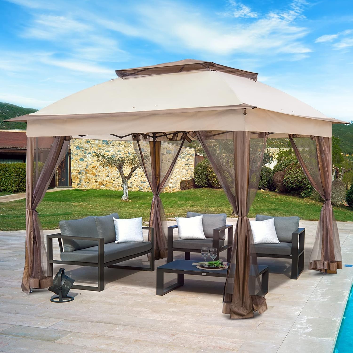 Steel Pop-up Gazebo-11' W X 11' D X 9' 8'' H-Beige