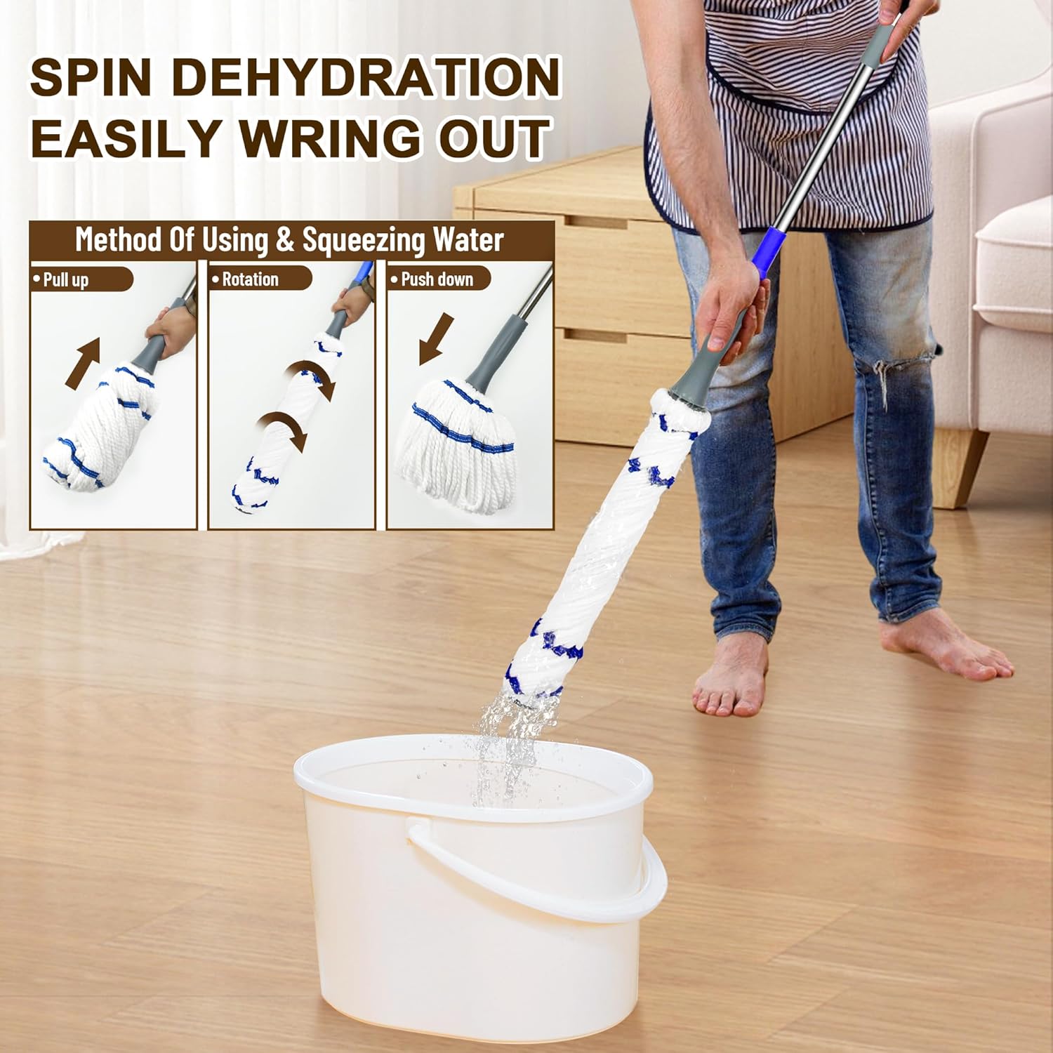 Floor Cleaner with 52.5 Inch Long Handle, Heavy Duty Wet Mop 