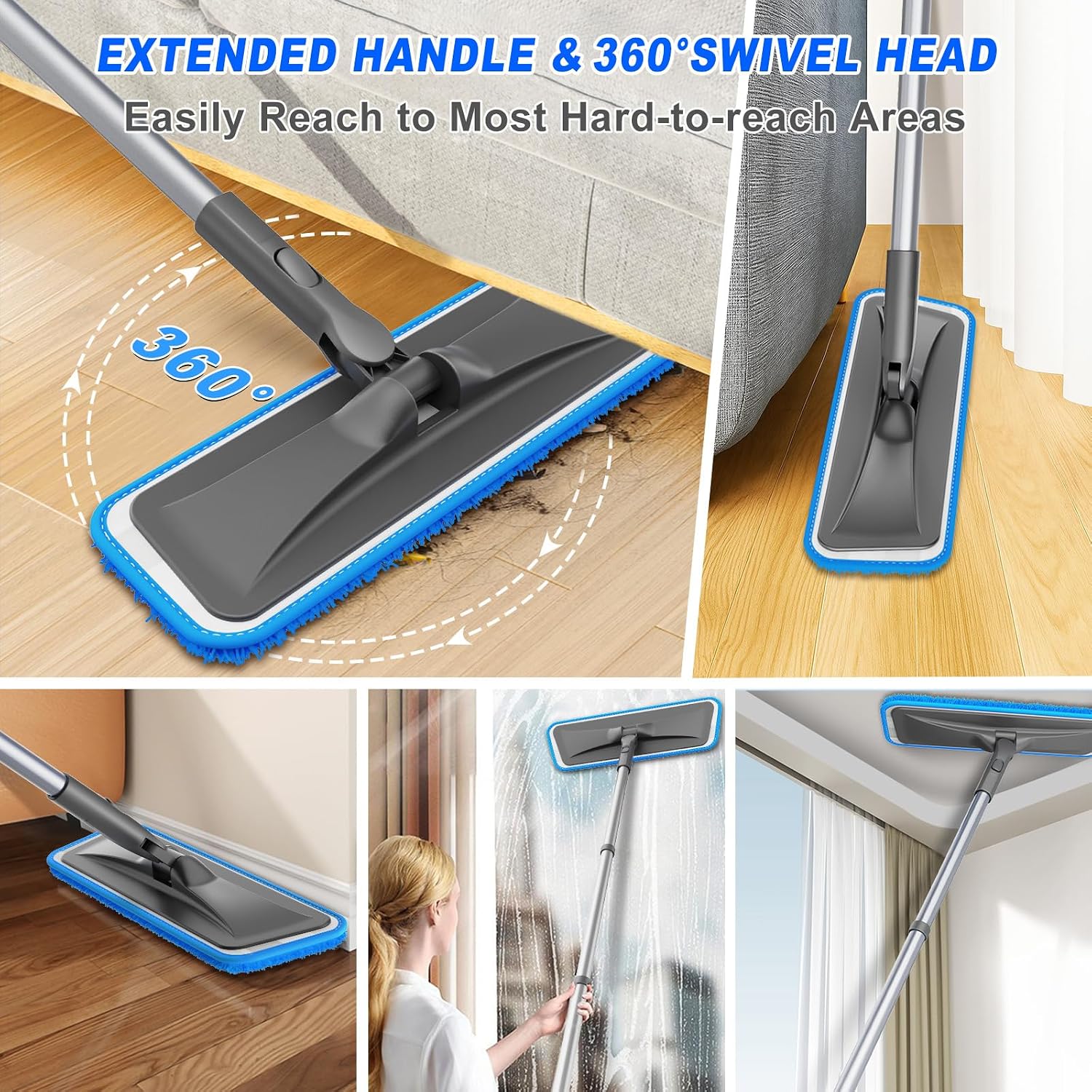 Microfiber Mops for Hardwood Floor Cleaning - BPAWA Flat Floor Mop 