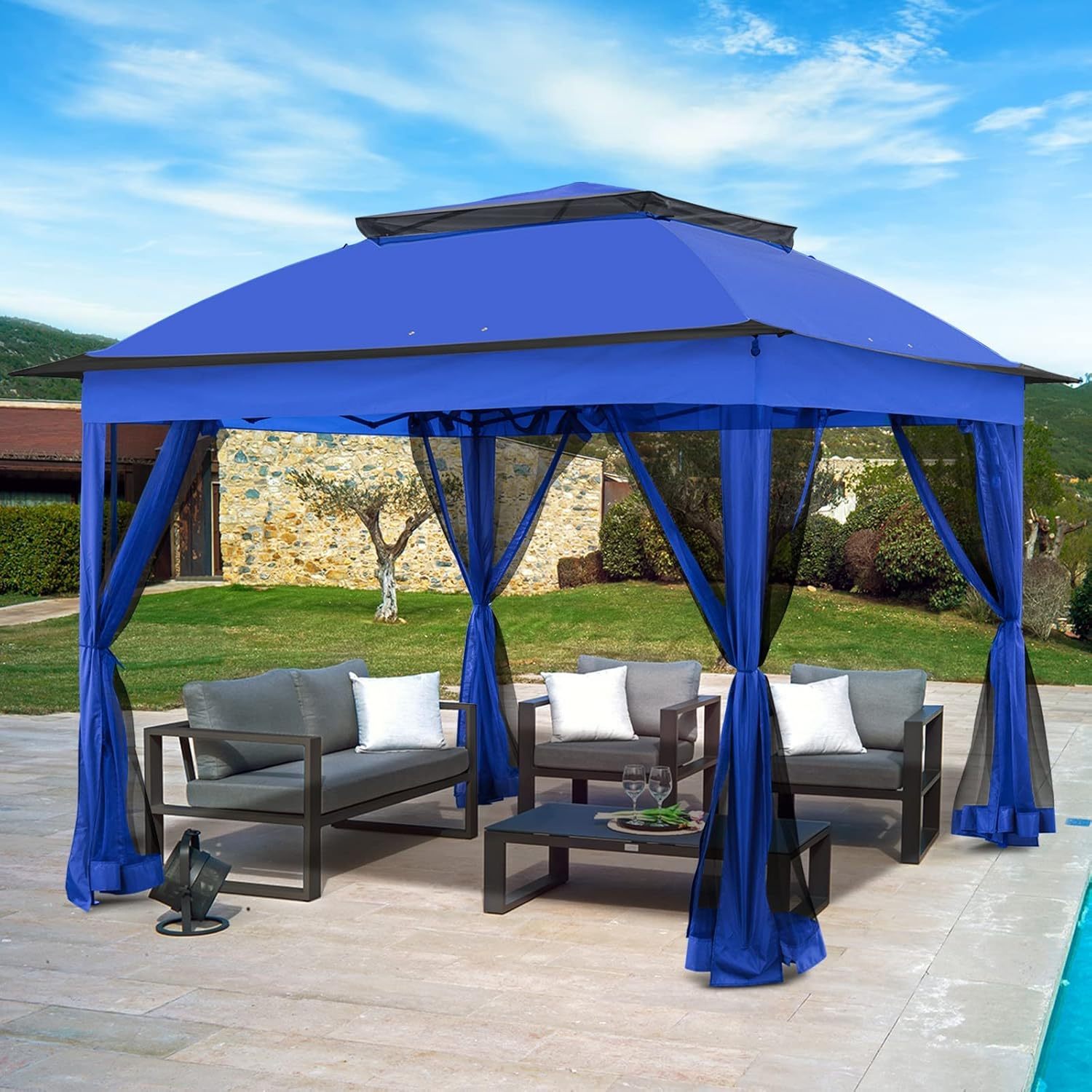 Steel Pop-up Gazebo-11' W X 11' D X 9' 8'' H-Blue